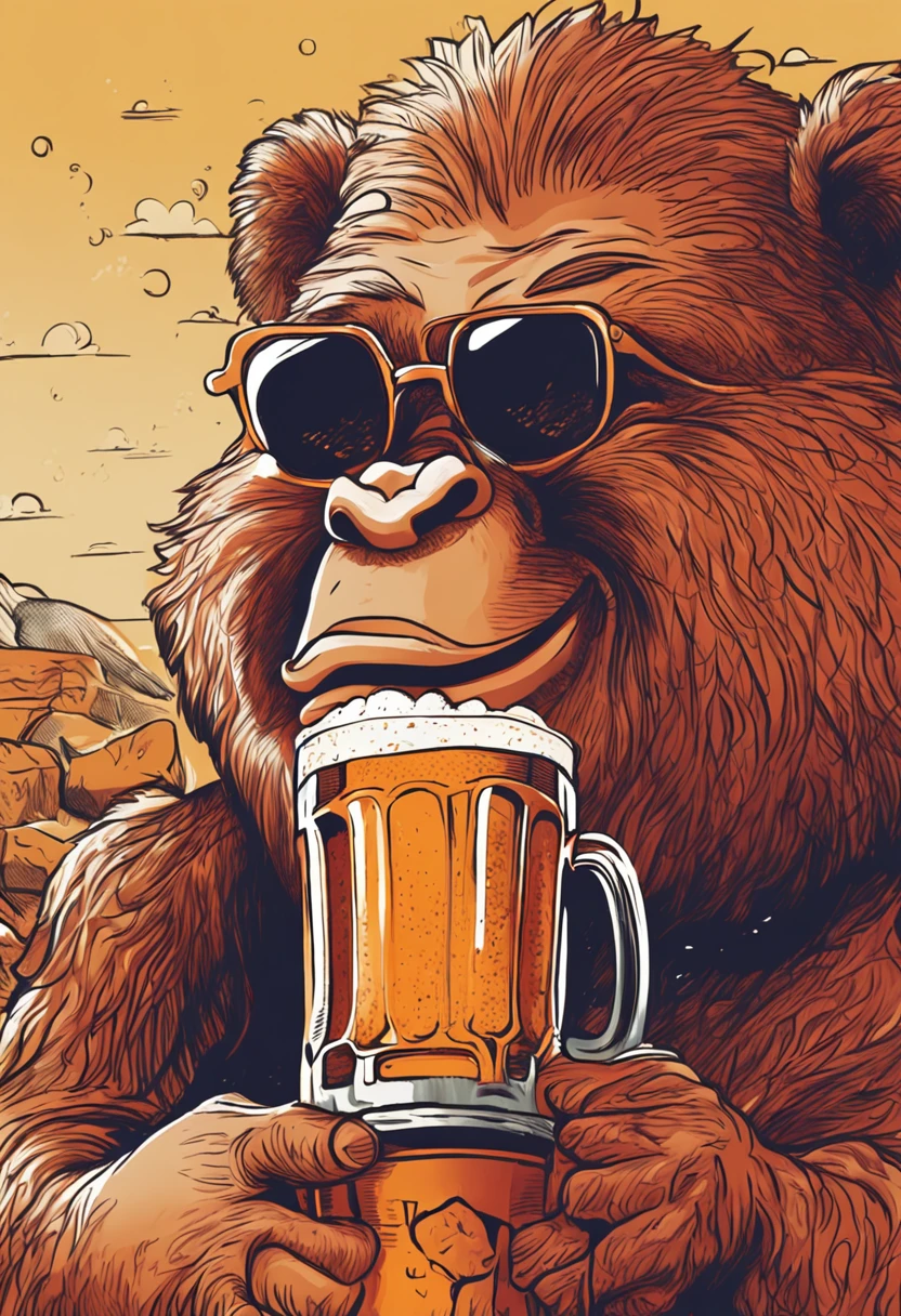(Um cartaz impressionante) with superior quality and crisp detail, Draw a 30-year-old boy drinking an amazing beer. Bebida gelada. The cheerful atmosphere overflows with excitement and festivity as the crowd cheers in celebration of the holiday.