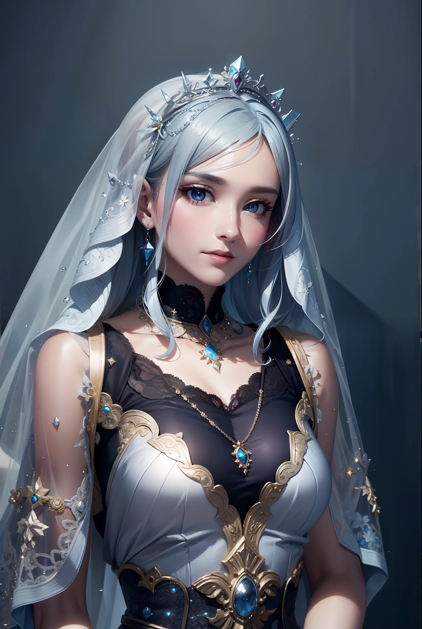 A woman in a wedding dress with a veil and tiable - SeaArt AI