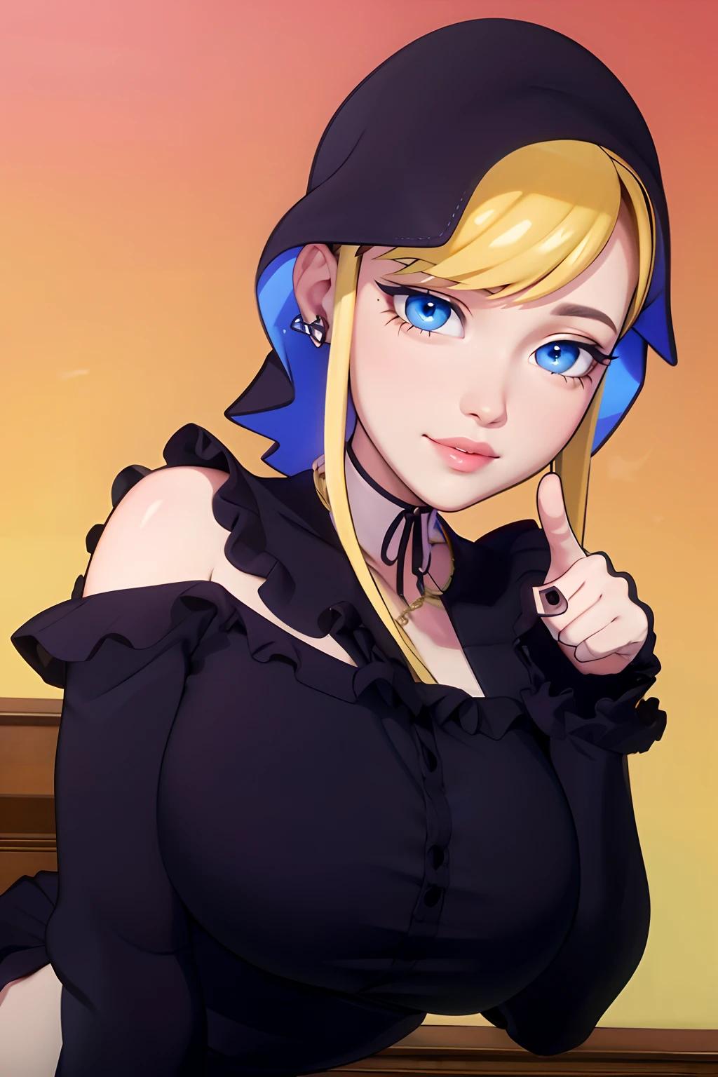 ((Best quality)), ((Masterpiece)), (detailed), perfect face perfect figure, palace background, 26 year old, Scandinavian woman, Princess, Golden hair, bun-like hairstyle, bright blue eyes, pale skin, large breasts, tight blue dress, off shoulder, cleavage, diamond tiara, mascara, eyeshadow, red lipstick, smiling, teeth, high resolution, (ultra-detailed), (best illustration), (best shadow), (absurdres), (perfect hands, perfect anatomy), (4k textures), epic artistic, sharp focus, even lighting, insane details, intricate details, hyperdetailed, rich colors,