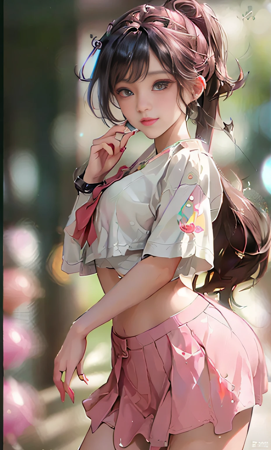 (8k, RAW photo, photorealistic:1.25) ,( lipgloss, eyelashes, gloss-face, glossy skin, best quality, ultra highres, depth of field, chromatic aberration, caustics, Broad lighting, natural shading,Kpop idol) looking at viewer with a serene and goddess-like happiness, highschool classroom, sailor uniform, mini skirt