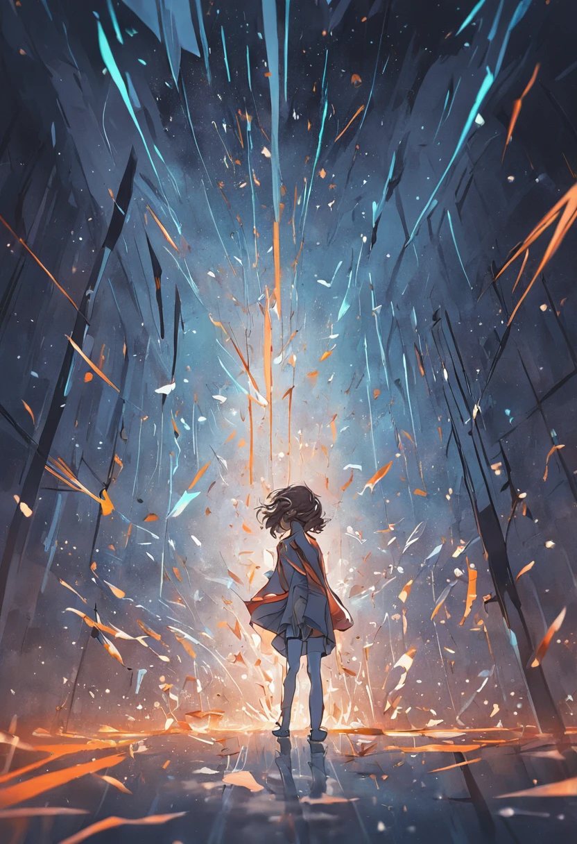 Story on paper, Drafts that fly into the sky, artifice, Faraway view, Pages flying in the sky, The wind howled, A knife flew out of the face, Gravity is reversed, Renaissance, Conceptual art, interior architecture, Abstract expressionism, backlighting, motion lines, speed lines, vignetting, silhouette