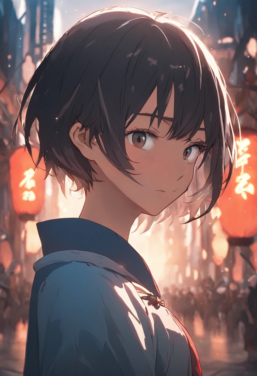 Digital portrait of a noble Japanese woman with short hair, Beautiful face, Intricate, Cinematic, realistic epic, Unreal Engine 5, Gorgeous, Exhilarating color grading, trending on artstationh, Photography, cinema shot, Art style and Ross painting