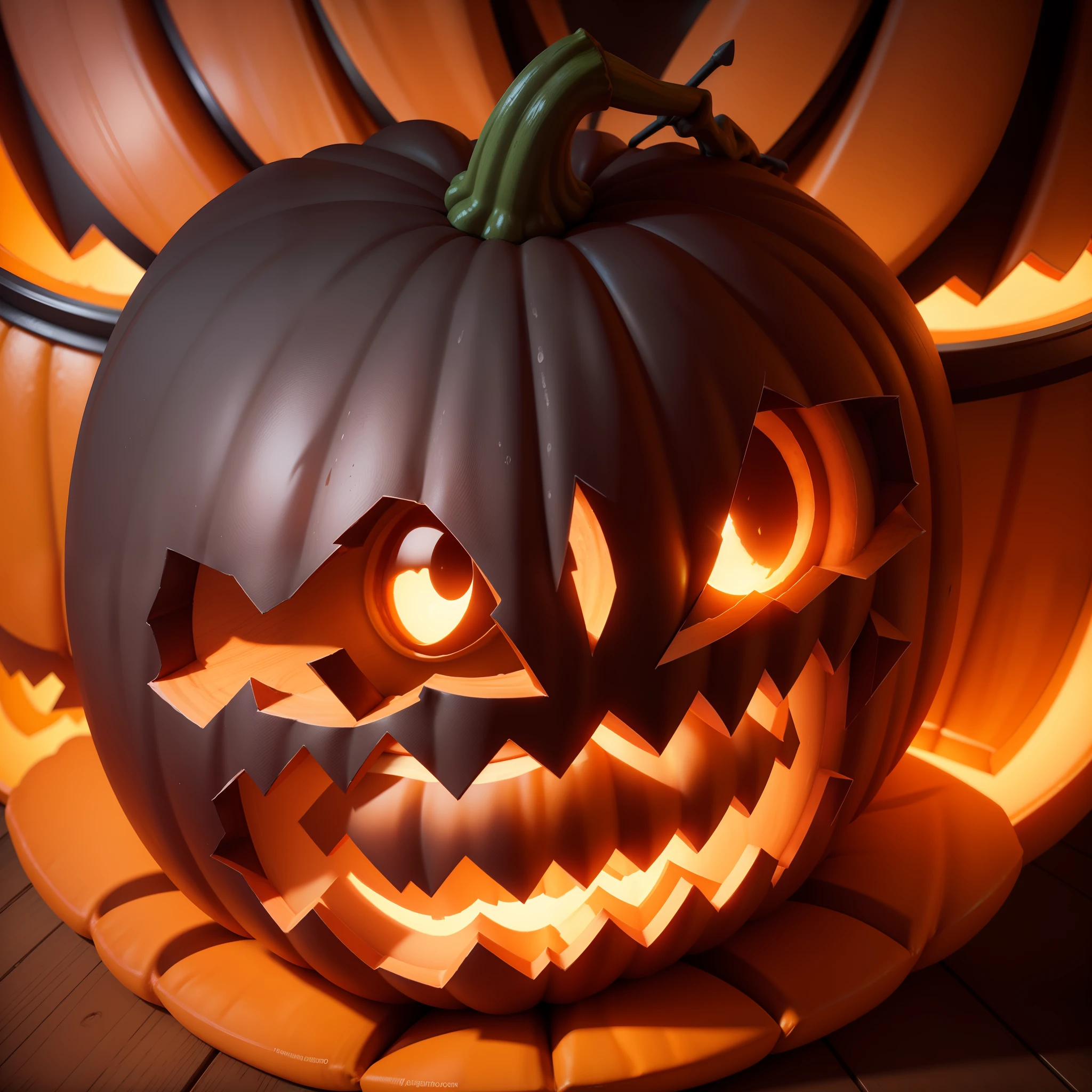 Drawing of a terrifying orange Halloween pumpkin, ultra qualidade, 8k, detalhado，Jack-o'-lanterna，Wide angles，icon ，angle of depression，tmasterpiece，melhor qualidade，ultra-highresolution，3D rendering of，8k,