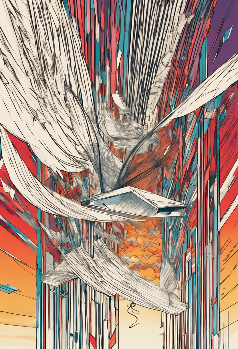Stories on paper, Airflow flying into the sky, artifice, Faraway view, Books flying in the sky, The wind howled, A knife flew out, Gravity reversal, Renaissance, conceptual art, Interior architecture, abstract expressionism, back lit lighting, lines of movement, speed-line, Vignetting,