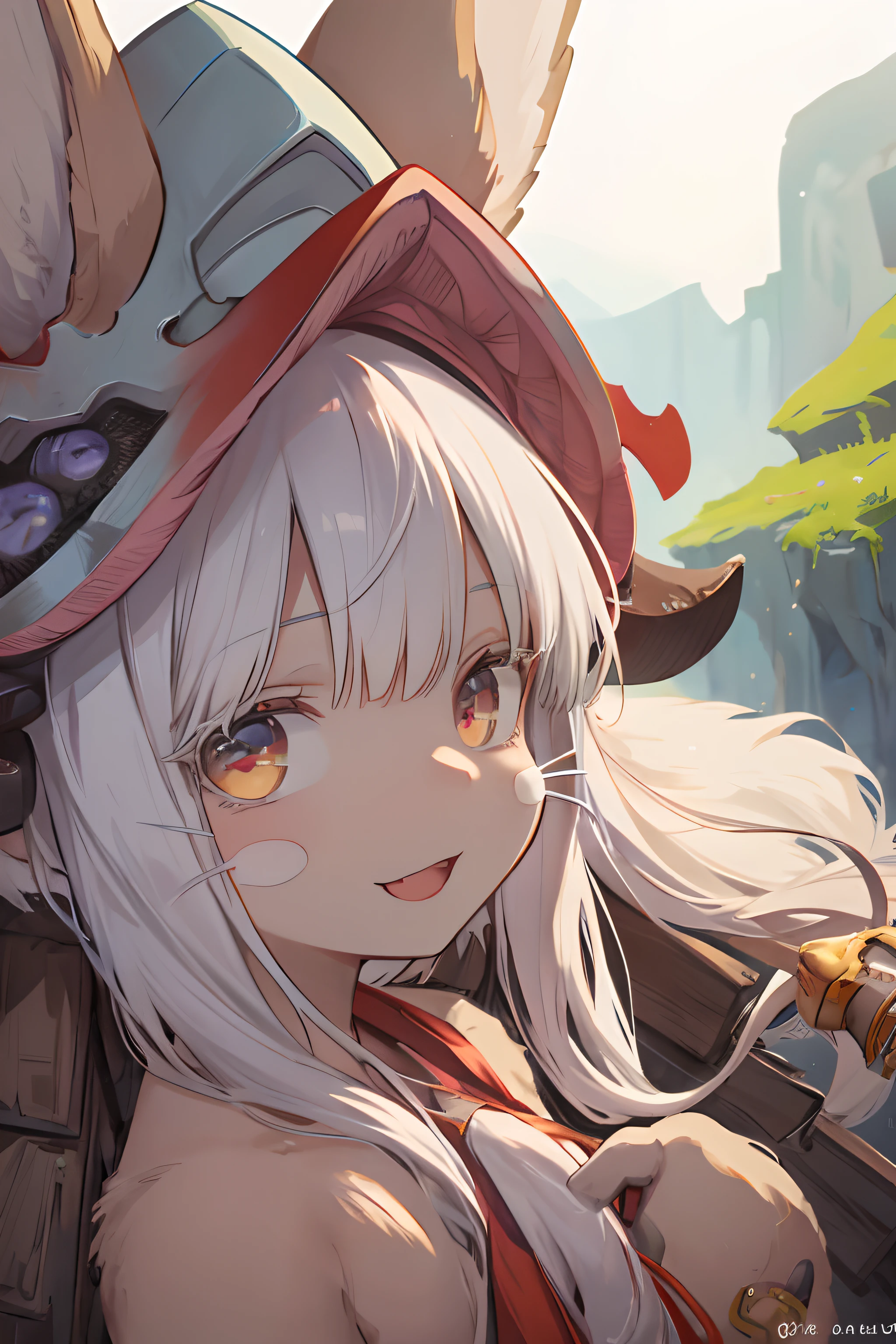 face focus, portrait, avatar, fluffy, :D, cute, 1girl, solo, furry, nanachi \(made in abyss\), nanachihat, looking at viewer, smile,