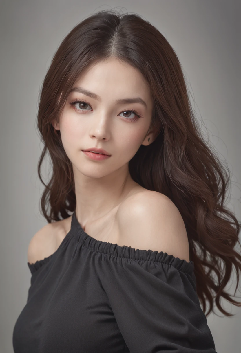 A very shrewd and beautiful woman,Hair shoulder to shoulder，Black and supple，Light is discerning，She was born with a pair of danfeng eyes，Fly slightly upwards under the cover of long eyelashes，Skinny jeans with a purple T-shirt,Naturally, there is a special charm，Femme and moving.