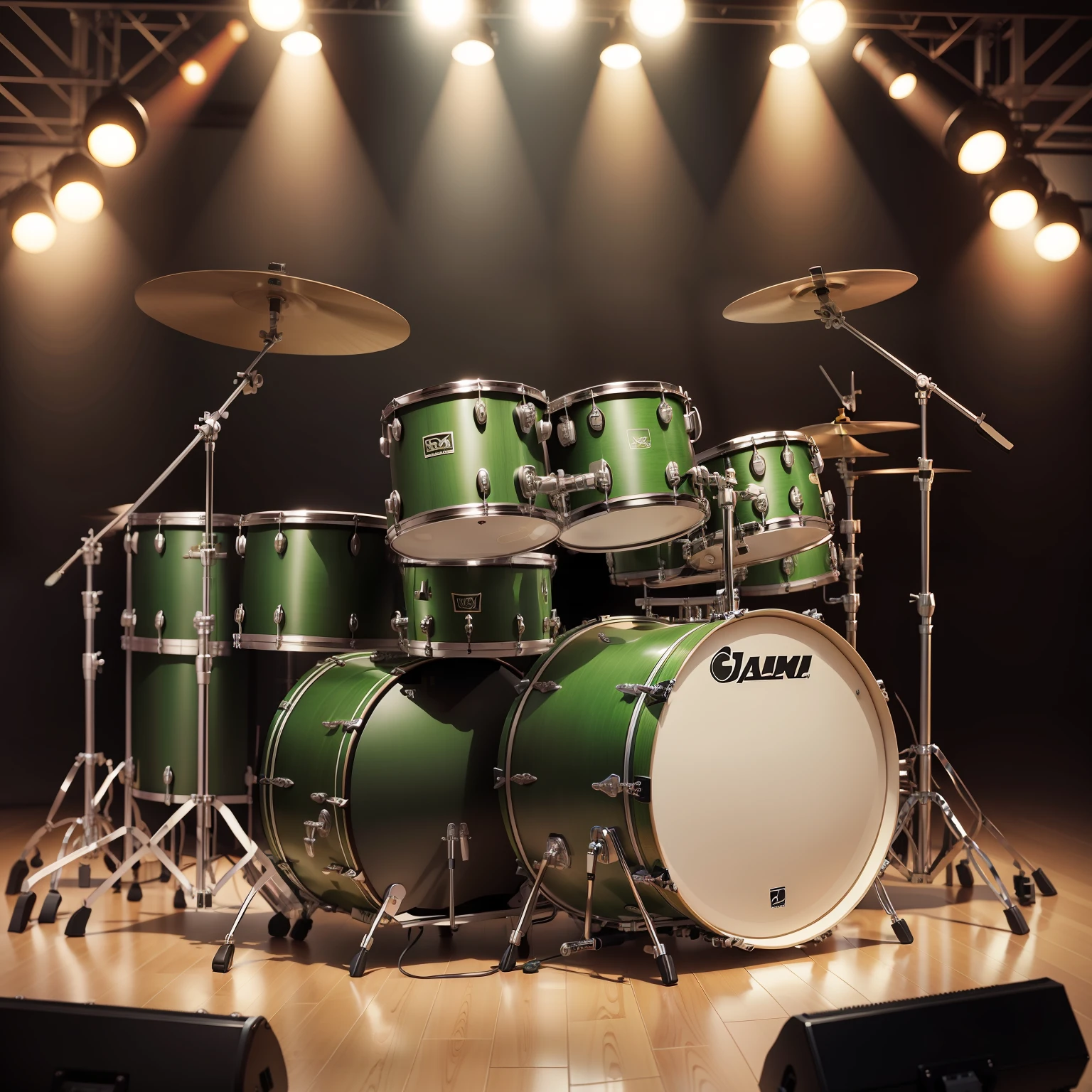 Acoustic drums 7 cymbals green
