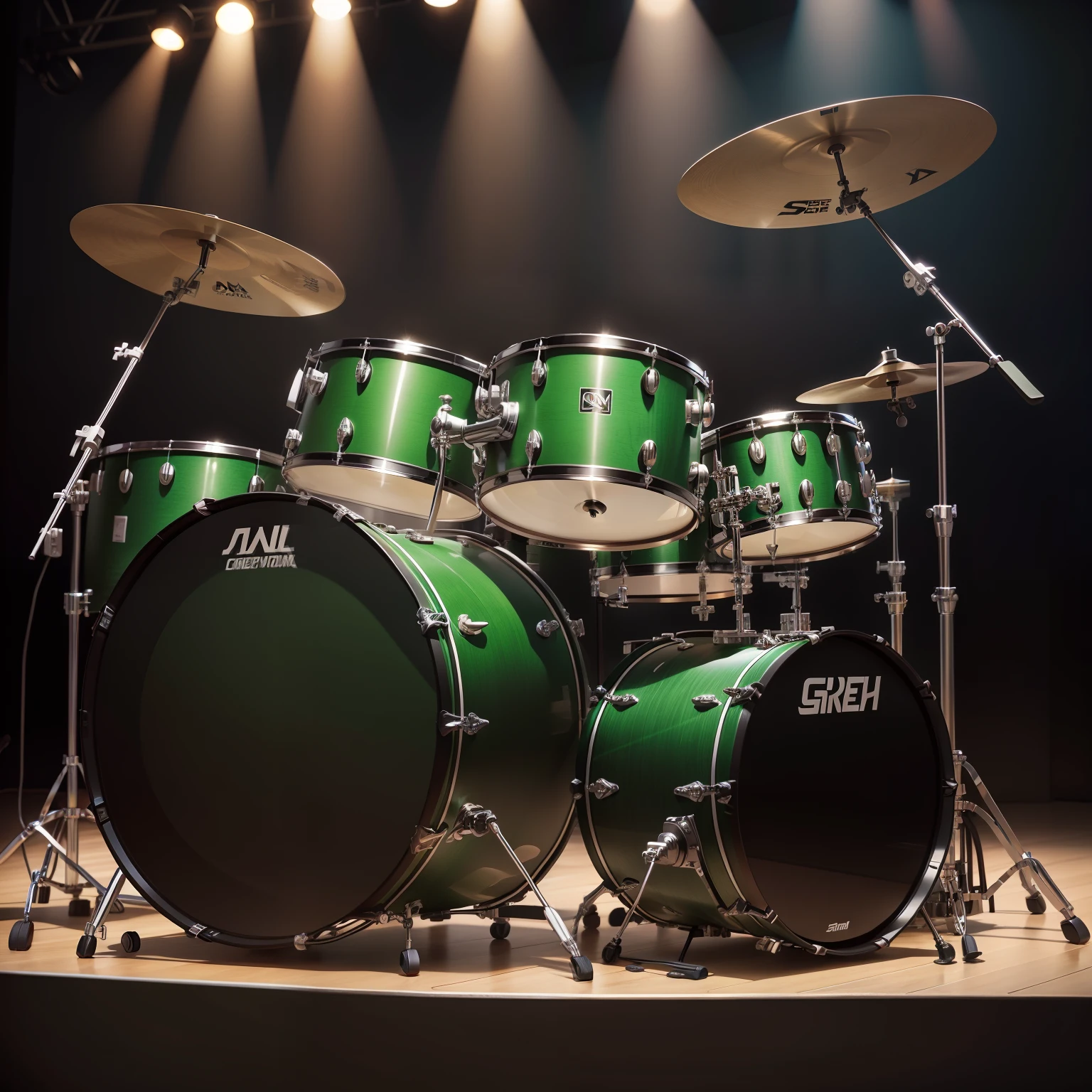 Acoustic drums 7 cymbals green