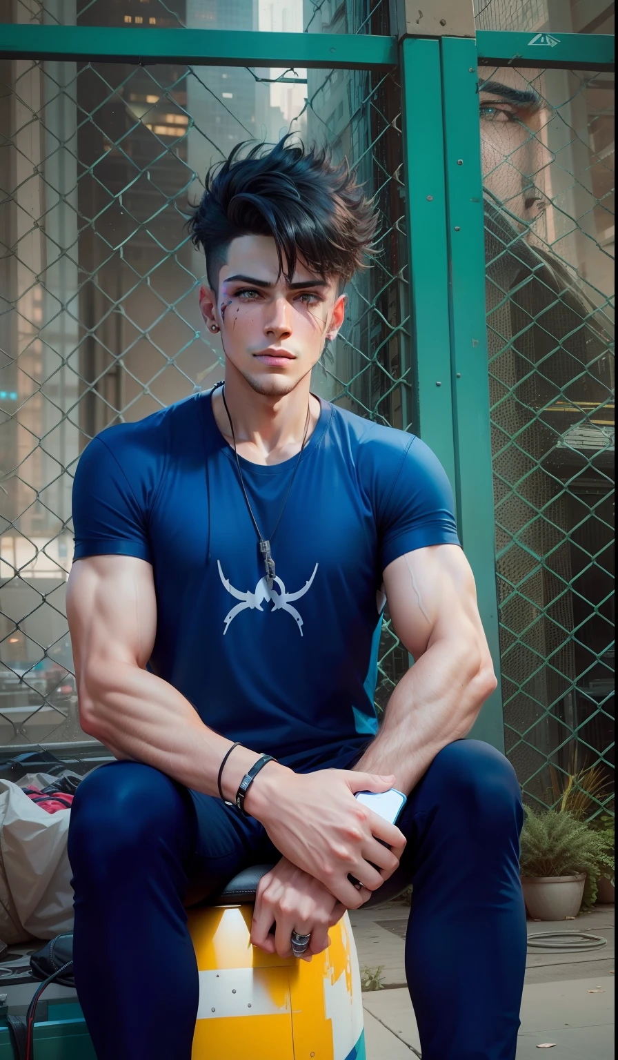 Change background cyberpunk handsome boy, realistic face, 8k, ultra realistic,
