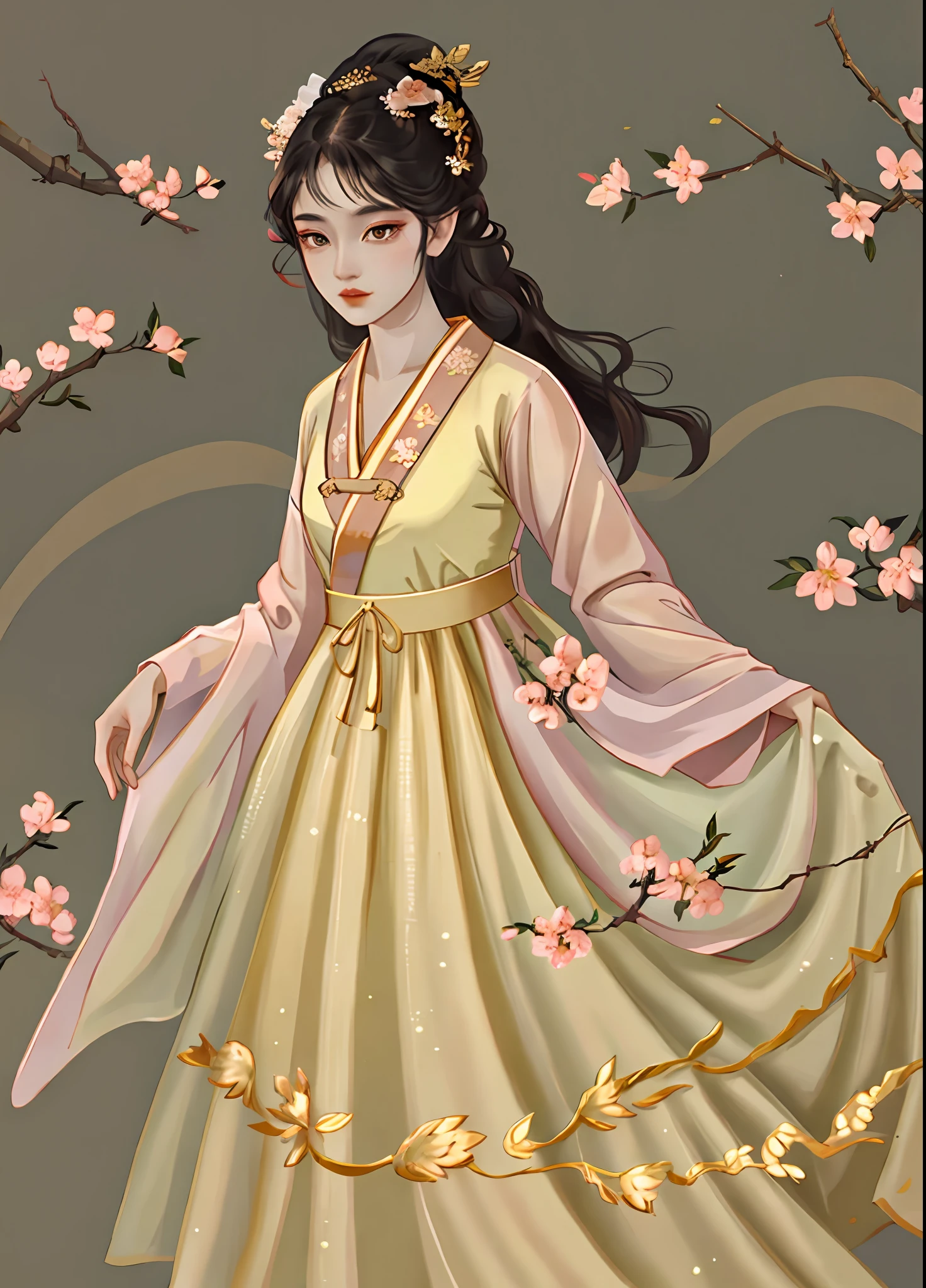 There was a girl in a dress, clubs,palaces,oriental architecture ray tracing,Realiy,Camera quality,(Carefully portray clothes),beautidful eyes,Very delicate light,Fine luminescence,Very detailed 8K CG wallpaper,Peach blossom eyes,Red pupils,An extremely delicate and beautiful girl,8k wallpaper,best qualtiy,close-up all over the body,a white long skirt,Hanfu