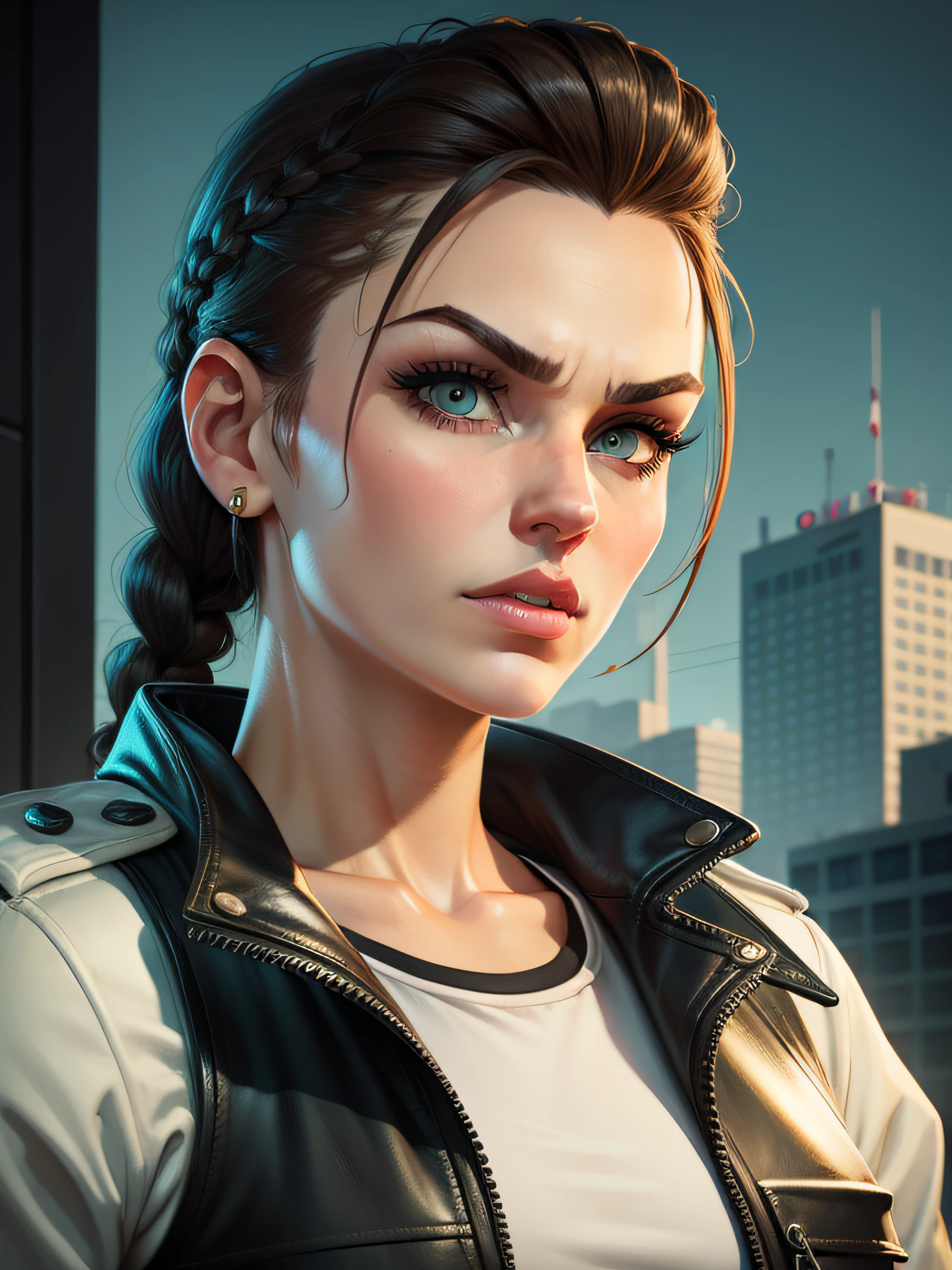 GTA cartoon style character, police, old school, braid, luxury, HD