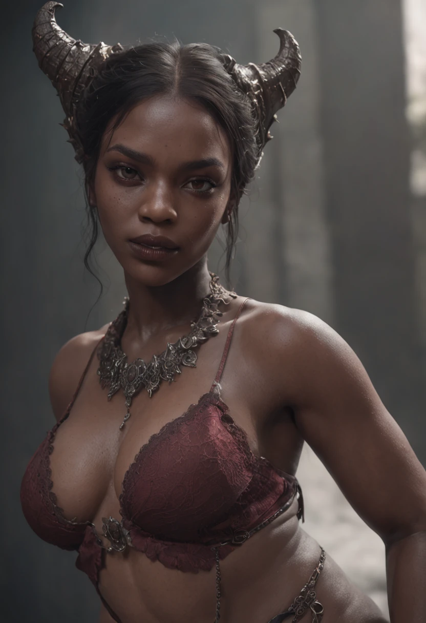 Dark-skinned Demon Queen, NSFW, fat, big boobs, big hips, big butt, perfect proportions, perfect eyes, real life cores, elegant, sharp focus, hyperrealistic, highly detailed, harsh, dramatic lighting, Conceptual Resolution Art 8k by Greg Rutkowski Intricately detailed Hyper-detailed dynamic lighting Triadic color splash art trend Artstation Unreal Engine 5
