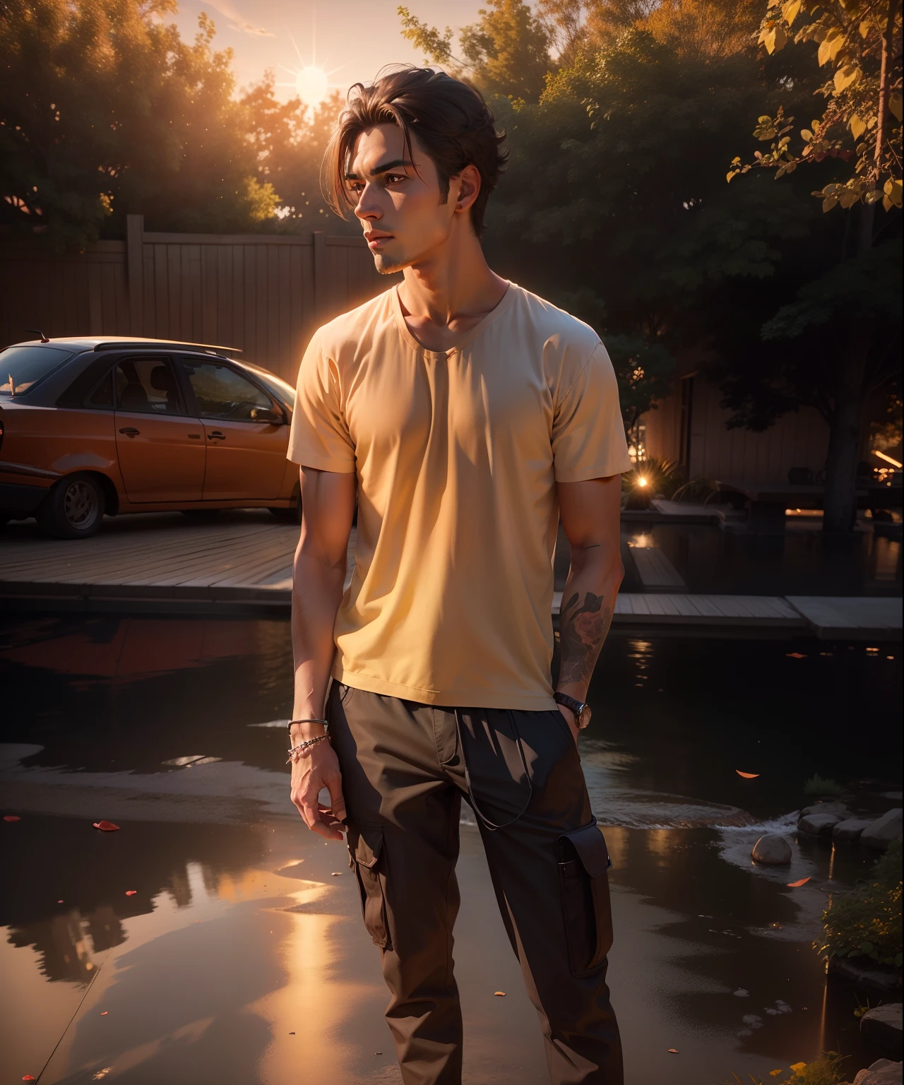 Change background to sunset , handsome boy, realistic face , 8k , ultra realistic.