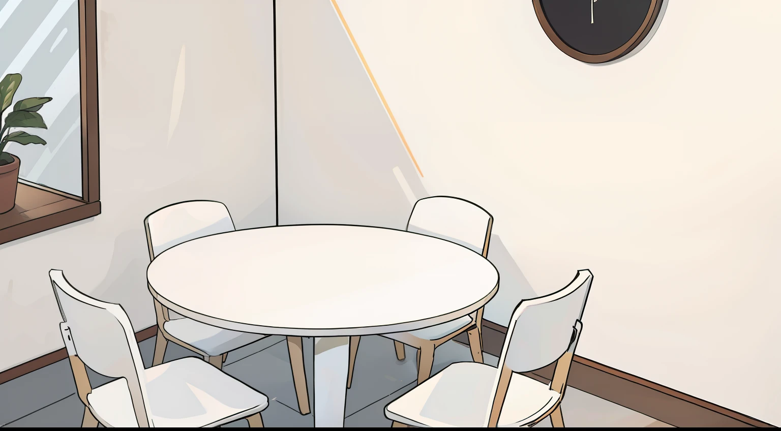 a table and chair   white, uma parede branca e piso branco ,