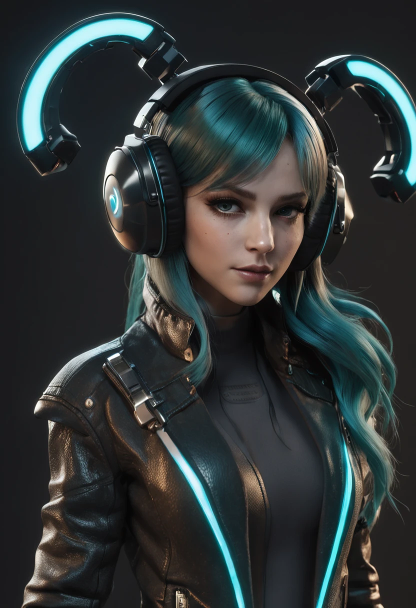 ((master part:1.3)), ((best quality:1.3)), ((Supergigantescos seios_circunstanciado:1.3)), Seios grandes Hatsune Miku, DJ, perssonage cyber punk, Rainbow, terno apertado, Auriculares, olhando para o espectador, realista, Texturas da pele, ..3d, c4d, motor irreal,toca-discos de vinil、Science fiction DJ station、Tiroteio na parte superior do corpo、Look at the crowd、Cyberneticamente aprimorado,Mesa de palco futurista meticulosa,futuristic clothing,Fones de ouvido de dupla face,Rosotto tem,Rir animadamente,The body swings to the music,dynamic viewing angle, In this extraordinary visual composition, uma jovem DJ feminina assume o centro do palco, Futuristic sci-fi DJ using vinyl turntable on table. The focus is on the upper body, When she looked at the crowd with energetic energy. Cybernetic enhancements adorn the highly detailed futuristic stage table, Add a touch of technical sophistication to the scene. The DJ himself wears futuristic costumes, Reflete a natureza de vanguarda de seu estilo musical. Ela usa fones de ouvido auditivos de dupla face, Let her fully immerse herself in the music. She wears a Rosotto hat on her head, Add a playful and elegant touch to your look. She was caught in moments of emotion, Rindo,Shake your body to the rhythm of the music. The dynamic perspective adds a sense of movement and energy to the composition