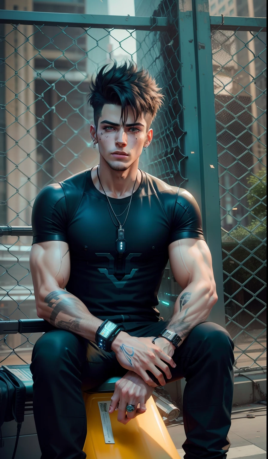 Change background cyberpunk handsome boy, realistic face, 8k, ultra realistic,