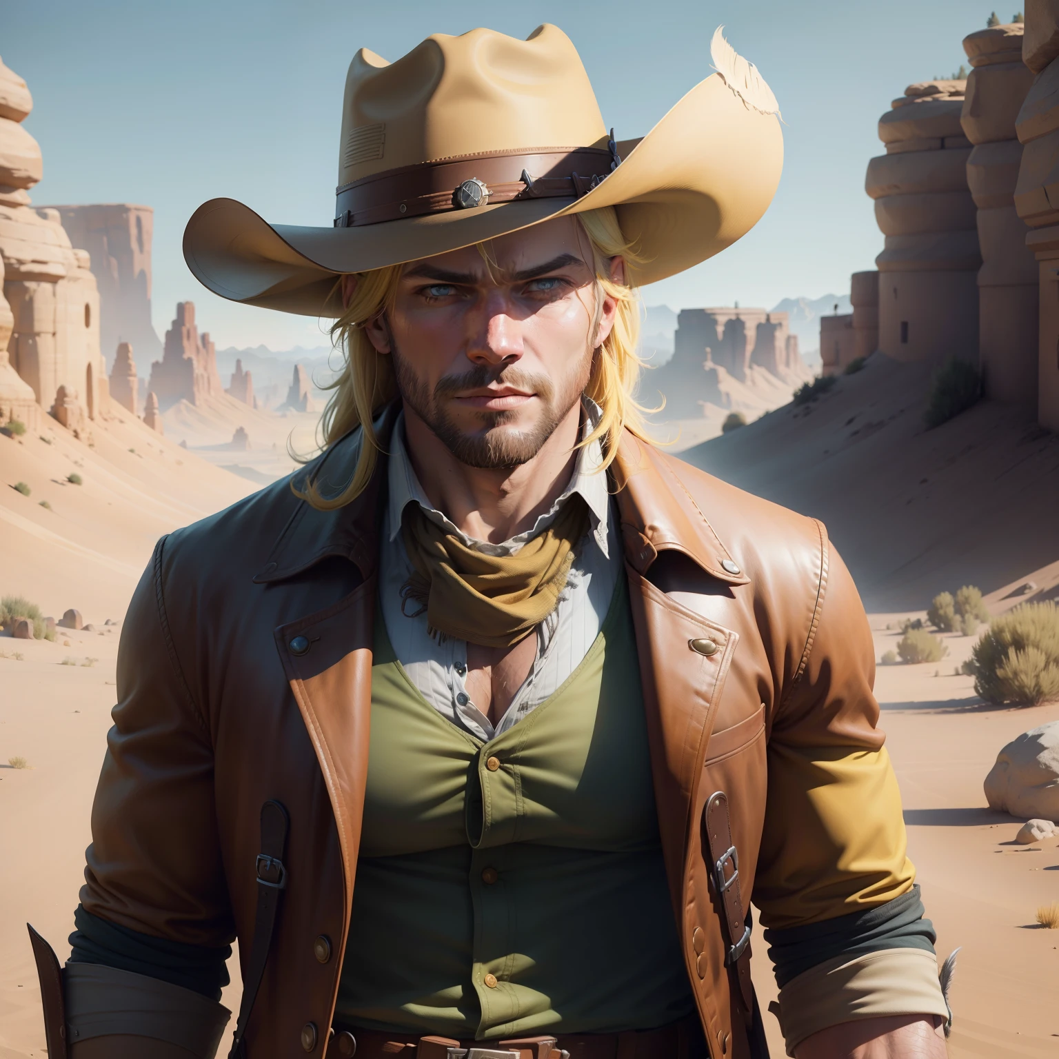 Arthur Morgan, Yellow-haired, Surrealism, Western bandits, 8k, super detail