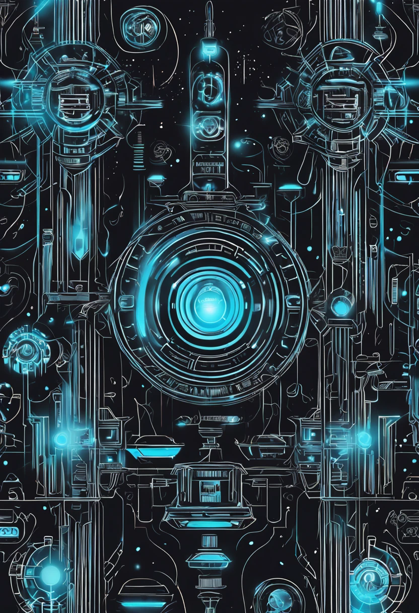 Black science fiction background,bordas brilhantes,luz azul,luz de fundo azul,muitos detalhes,3Drenderingof,High-quality graphics,4k,batatas fritas,placas de circuito,