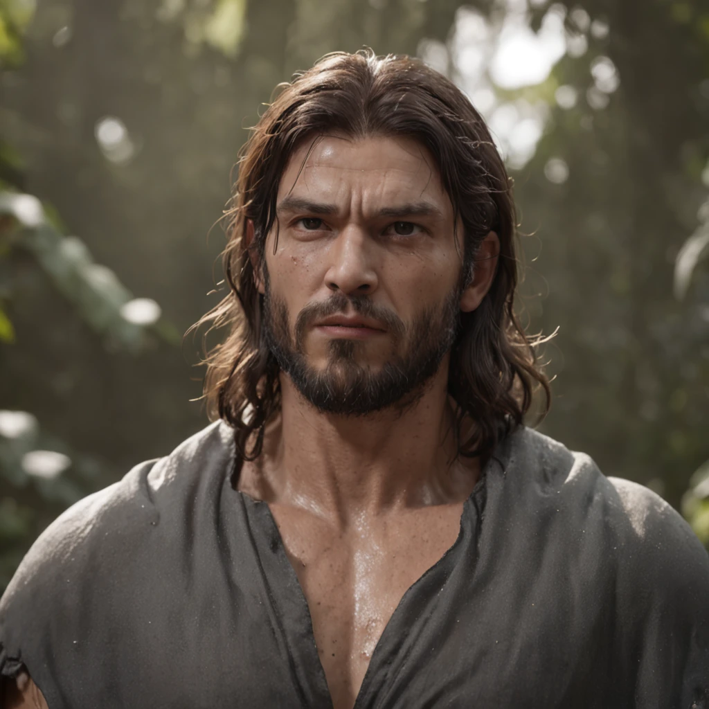 (Professional 3D rendering:1.3) de (Realistic:1.3) Foto de arte mais bonita do mundo，Features soft, bright male heroes, ((Epic hero fantasy rough muscular man wet hero angry look long hair short beard and fierce expression in dynamic pose, fantastic location, majestoso ambiente desordenado)), corpo inteiro 8k unidade render, action shot, poros da pele, very dark lighting, sombreamento pesado, circunstanciado, Rosto detalhado, (vibrante, fotogrdeia realista, Realistic, Dramatic, Escuro, foco nítido, 8k), (Old leather clothes damaged by bad weather:1.4), ((((Use peles)))), (intrincado:1.4), decadente, (altamente detalhado:1.4), pintura digital, rendering by octane, art stations, Conceito-Arte, liso, foco nítido, illustration, germe da arte, (Loish:0.23), Wlop Ilya Kuvshinov, e Greg Rutkowski e Alphonse Mucha Gracias, (global ilumination, studiolight, Light Volumetric), chuva forte, floating particles, patife, fantasia, Onze, corpo inteiroesbian, ((Fundo escuro e antigo da cidade:1.3)),CGSesociedade,art stations