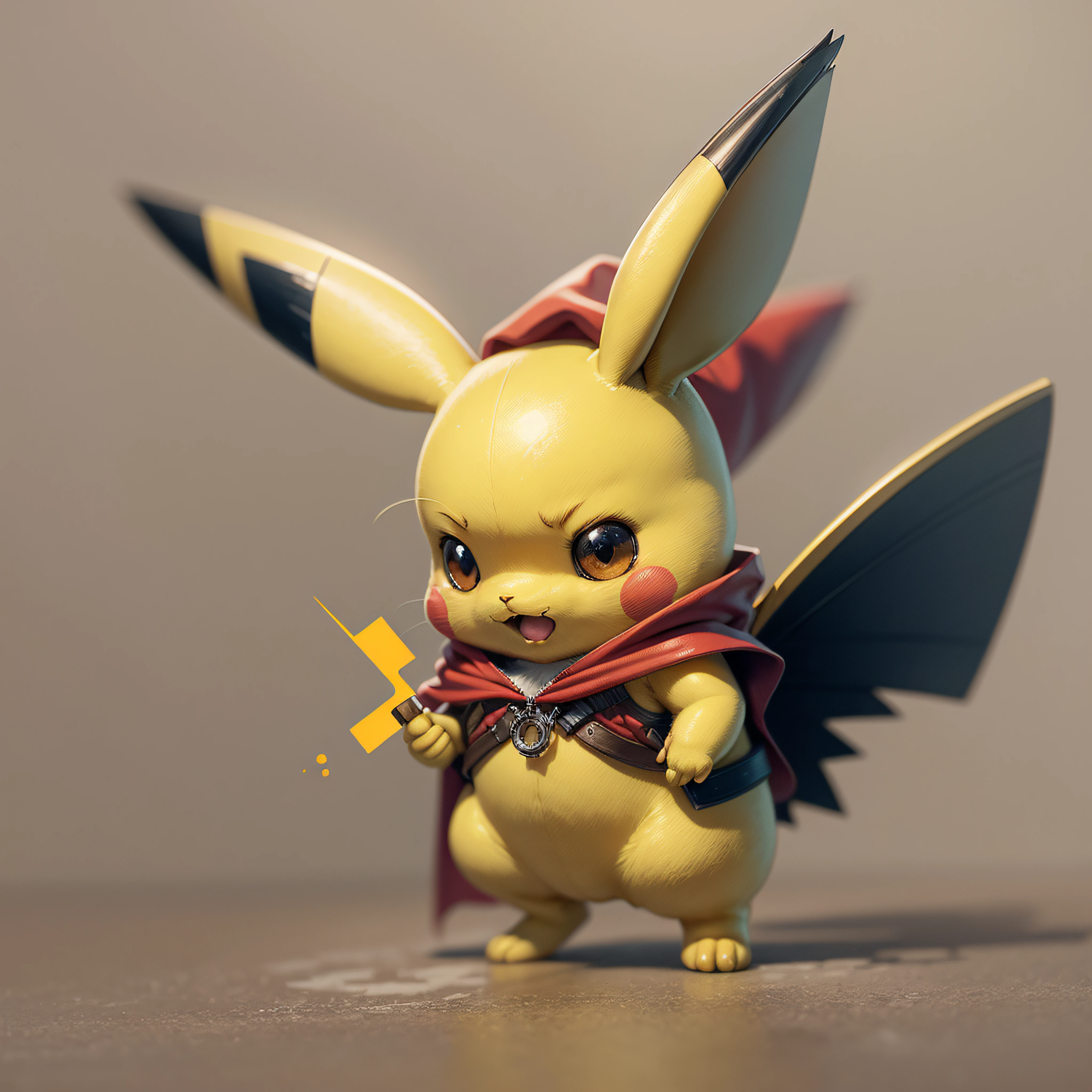 Start with a basic Pikachu sketch, with a Thor hammer in one hand and wearing a red cape with gold details.
Add some Thor features, like a helmet with wings and boots with metal details to add a more authentic touch to the character.
Para dar ao Pikachu um toque fofo, Exaggerate the dimensions of your head and ears and add rosy cheeks.
Use cores vibrantes e alegres para dar vida ao desenho, com sombras e destaques que criam profundidade e textura.
Adicione um fundo adequado para o desenho, como por exemplo, a scenario that shows Pikachu in action or a simple background that doesn't distract the character's attention.
Para finalizar, Add some clean, crisp lines that highlight the character's characteristics and add a more "cartoonish" touch to the drawing. background black