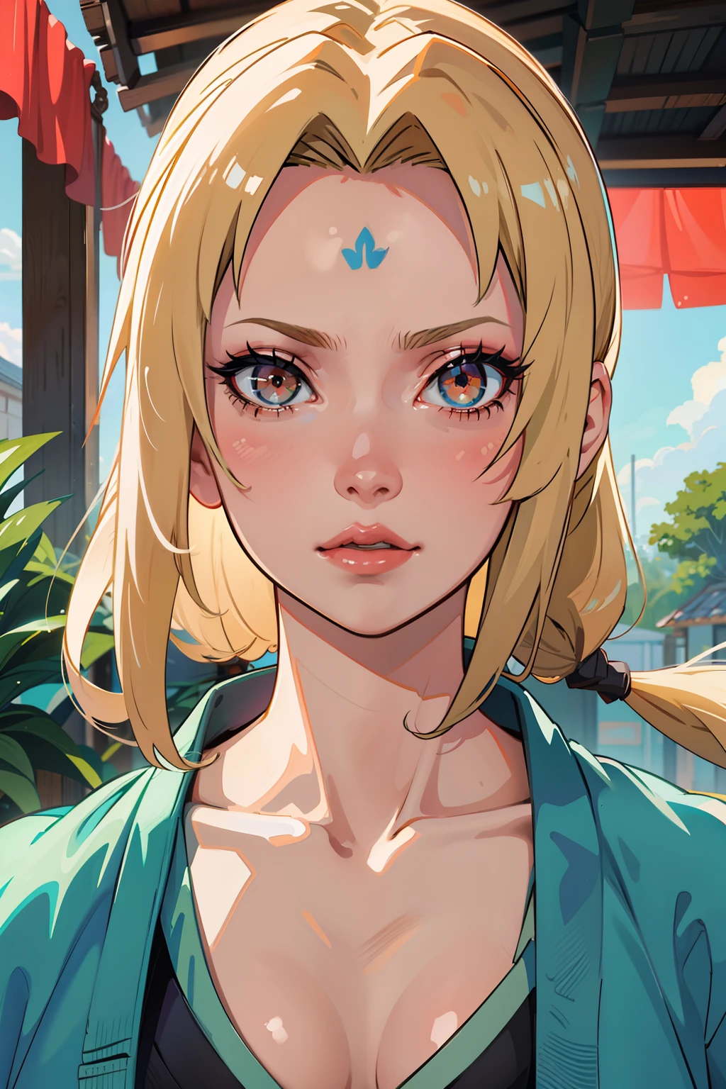 master part, best quality, A high resolution, 1 girl, side-lighting, O papel de parede, master part, best quality, A high resolution, Tsunade, uniforme escolar branco, corpo inteiro，deite-se na cama，Olhos castanhos bonitos, beautiful lips,mediuml breasts,Ser vermelho no rosto，arroz, mostrando um lado do seio, mamilos, peito gigante,
