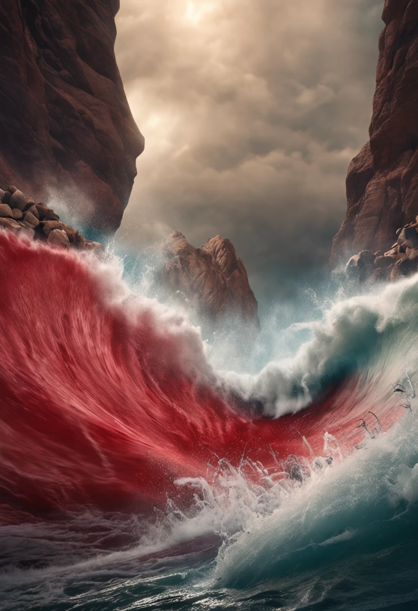 An ultra-realistic photo of Moses opening the red sea.
