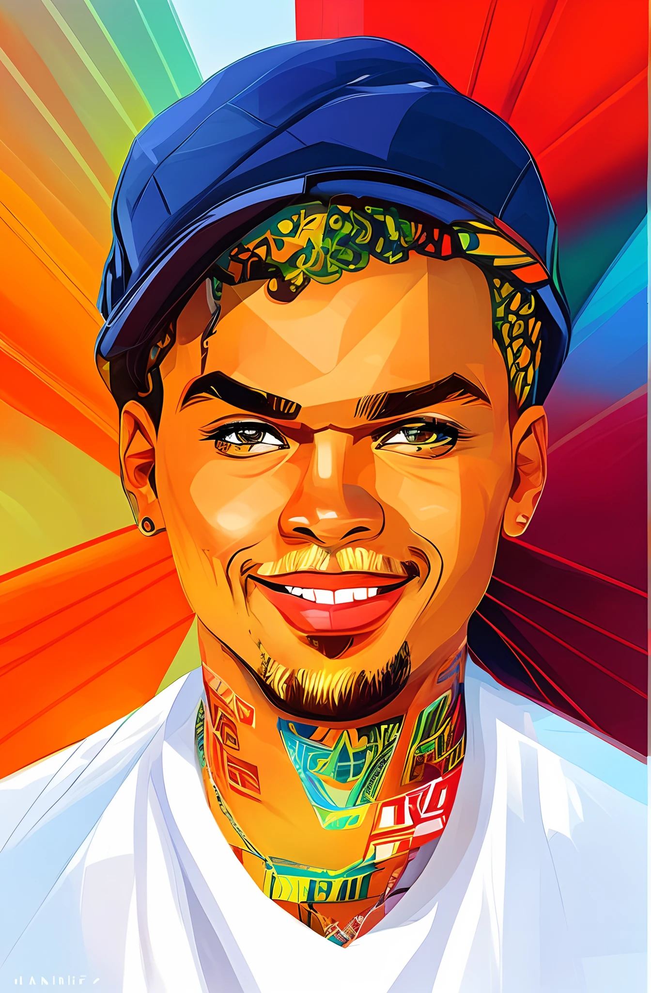 a closeup of a person with a colorful hat in, in illustration style digital, arte vibrante dos desenhos animados, Retrato CMYK, vibrant fan art, estilo de arte vetorial, retrato colorido detalhado, Pintura digital vibrante, arte vetorial, arte dos desenhos animados, Cartoon style illustration, WPAP, estilo de arte dos desenhos animados, VectorArt detalhado, pintura digital dos desenhos animados, Epic portrait illustration