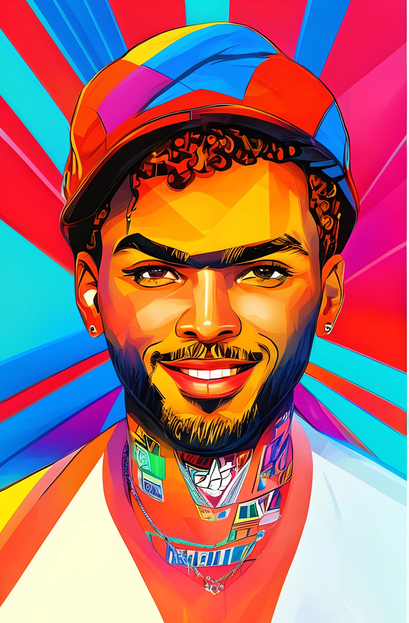 a closeup of a person with a colorful hat in, in illustration style digital, arte vibrante dos desenhos animados, Retrato CMYK, vibrant fan art, estilo de arte vetorial, retrato colorido detalhado, Pintura digital vibrante, arte vetorial, arte dos desenhos animados, Cartoon style illustration, WPAP, estilo de arte dos desenhos animados, VectorArt detalhado, pintura digital dos desenhos animados, Epic portrait illustration