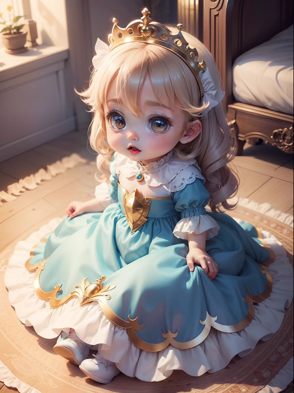 Cute Baby Chibi Anime,Princess Cinderella,Western castles.