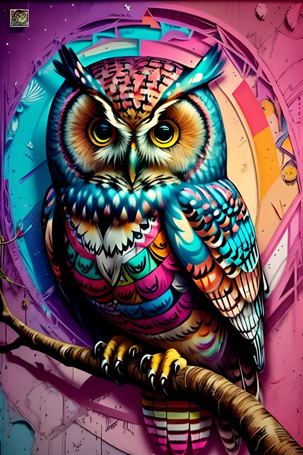 (Owl Bird), Eduardo Kobra acolchoamento ,multidimensional geometric wall PORTRAIT, arte, Chibi,
Yang016K, lindo, Colouring,
Primary works, qualidade superior, melhor qualidade, Arte Oficial, Beautiful and Aesthetic,