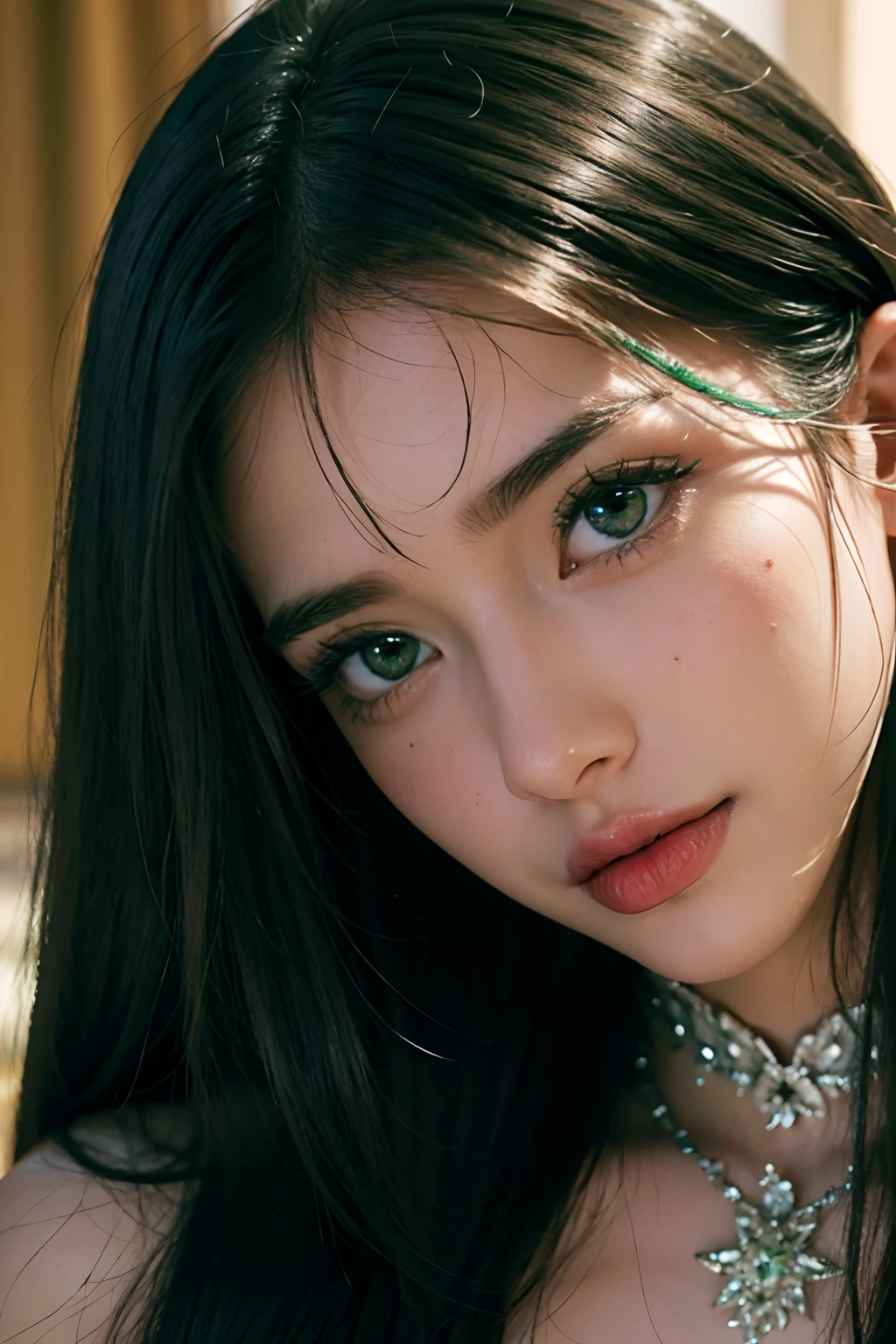 Hyper realistic super detailed sexy face crystal eyes bright color green crystal eyes hyper realistic super detailed face of a beautiful Moroccan princess sexy face european