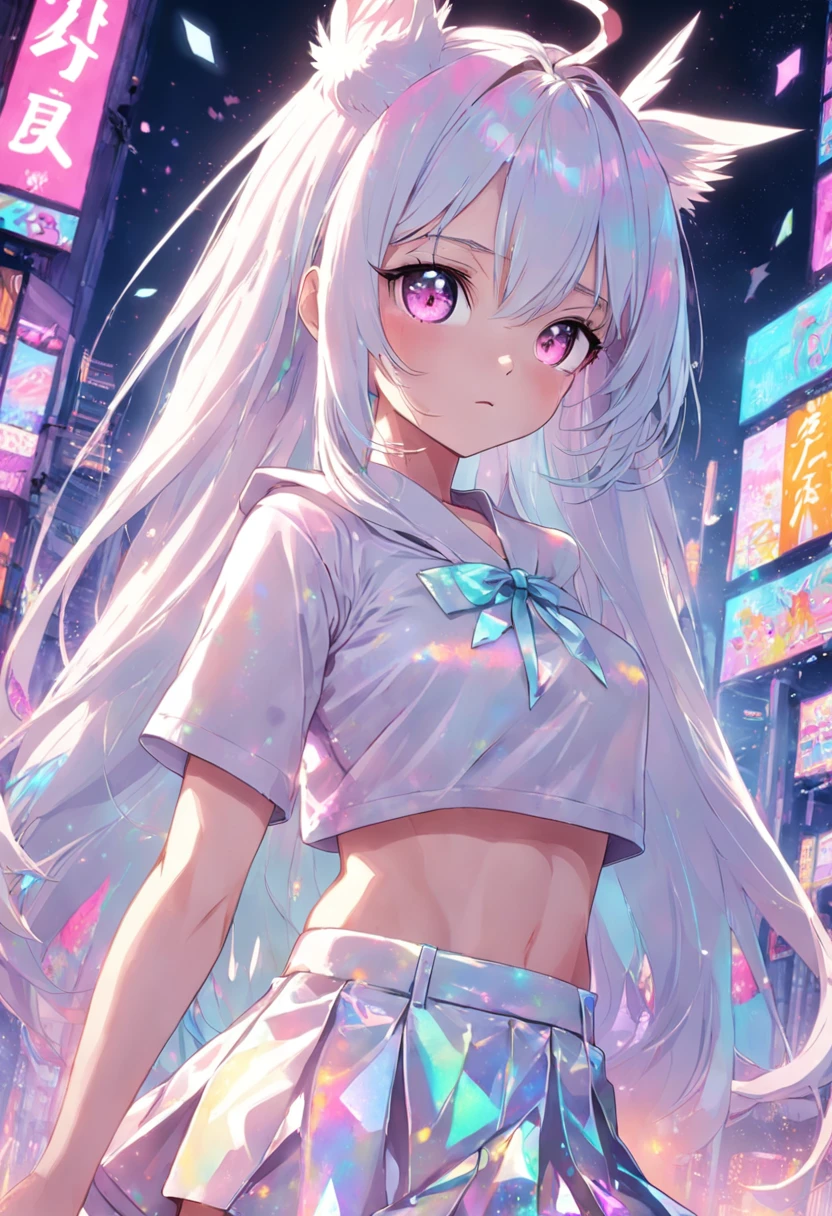 Kizi，whaite hair，whiteeyes，Eye glitter，Hologram skirt，pastels，glitters