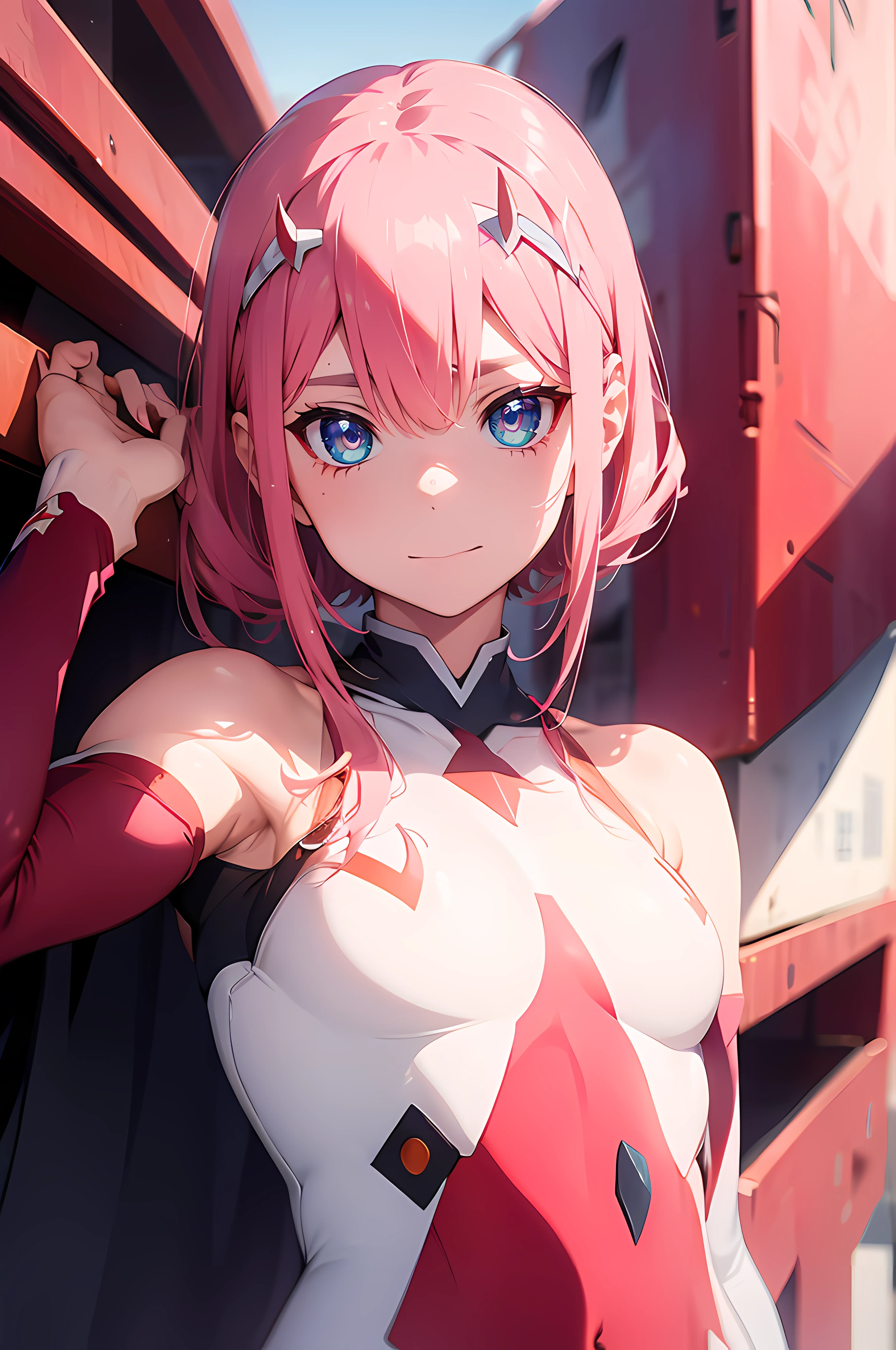 (masterpiece, Highest quality, Very detailed),  blue eyes, Nsfw,FullnudePink Hair, Spiky Hair, Hair Intake, Red headband, (Red bodysuit:1.2), (Portrait Shot, Upper Body), (Ahegao), (Roll your eyes), Mischievous face, blush, Open your mouth, Sticking out tongue,  White Background, View your viewers
