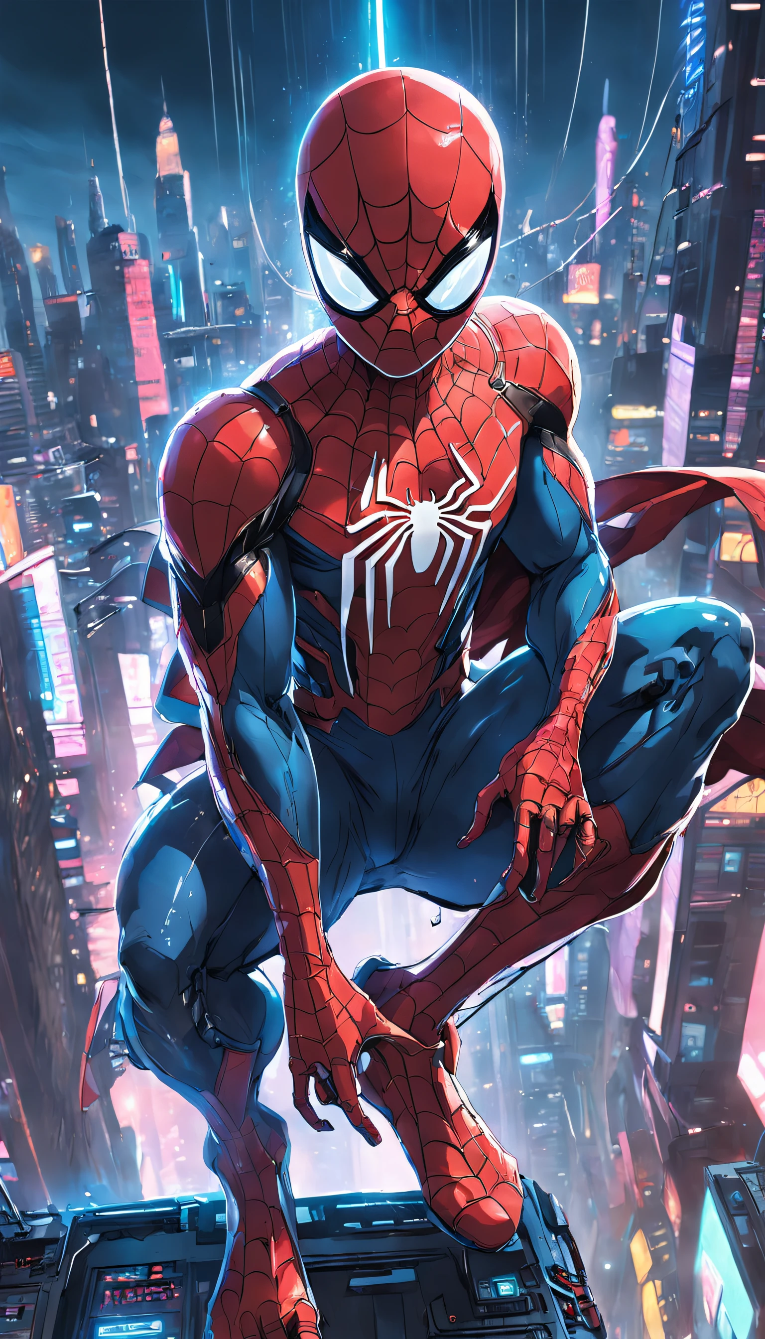 Get ready to witness the merging of the worlds of Spider-Man and Cyberpunk in one breathtaking image. Nesta obra-prima visual em 8K, You will be transported to a futuristic and dystopian environment, where the iconic Marvel hero gets a new look.
O Homem-Aranha surge em uma paisagem urbana imponente, dominated by gigantic skyscrapers and holographic advertisements that shine brightly. The neon lights reflect off his cybernetic armor, creating a striking contrast between the hero's characteristic red and blue and the oppressive darkness of the environment.
Seu traje, remodelado para se adequar ao estilo Cyberpunk, features metallic details and futuristic lines, combining functionality and futuristic aesthetics. The advanced fabric, adornado com circuitos luminosos, it seems to pulsate with electronic energy as Spider-Man prepares to face the challenges of this chaotic world.
The surrounding city is full of characteristic elements of the Cyberpunk style, como carros voadores, cyber implants, Drones and robots, Adding a unique and technological atmosphere to the image. The contrast between the grandeur of the buildings and the presence of Spider-Man in the midst of this dystopian landscape conveys a sense of solitary heroism and resilience against adversity.
A qualidade impressionante em 8K permite que cada detalhe seja visualizado com clareza e realismo, from the intricate webs cast by Spider-Man to every reflection and texture in the futuristic environment.
Get ready to marvel at this epic junction between the Spider-Man universe and the Cyberpunk aesthetic, in an image that will captivate your imagination and transport you to a world where action, a tecnologia e a aventura se unem em perfeita harmonia.