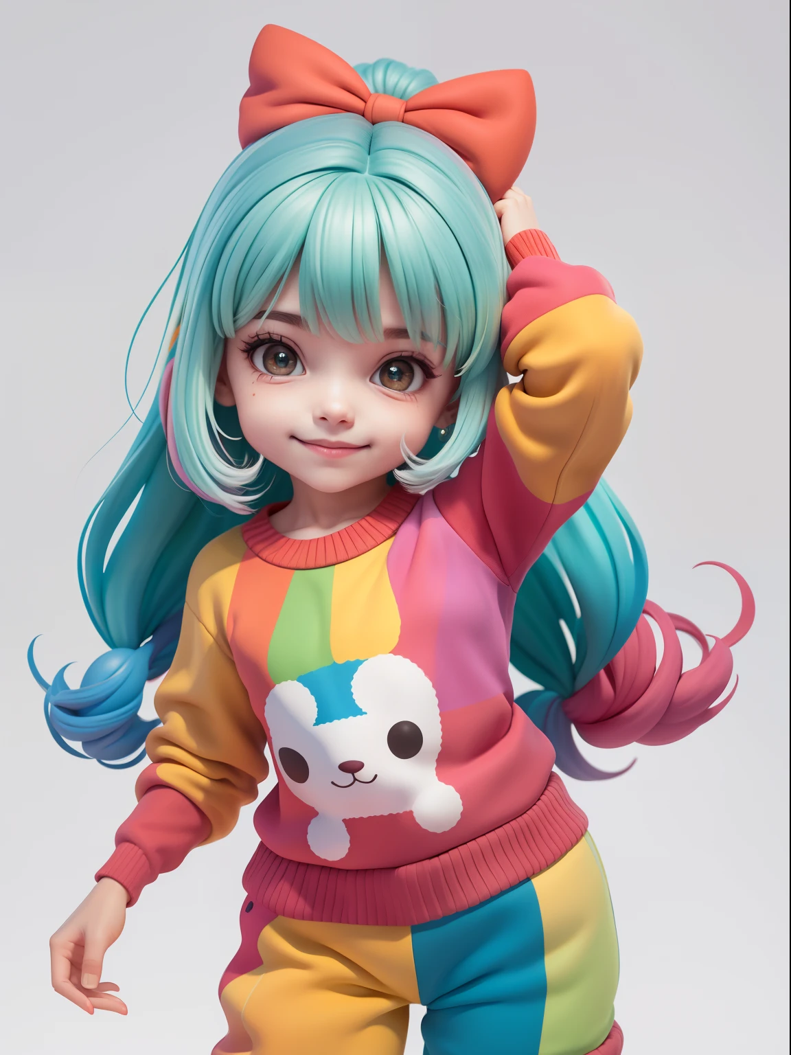 (obra-prima), (melhor qualidade), (ultra-detalhado), (corpo inteiro: 1.2) menina bonita e fofa, tema circus, capuz, moletom colorido, Knitted jumpsuits, Pants, jaqueta, blusa, sorriso claro, corpo inteiro, :3, fundo tom pastel , colorido e simples.