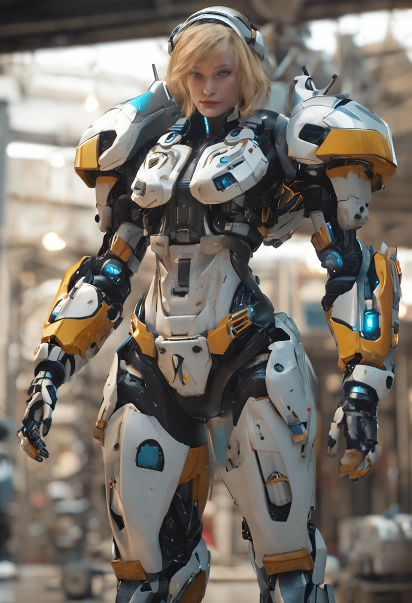 A woman, white mecha suit + black armor with silver parts, long, short golden hair, hair with bangs in front of her eyes, helmet on her head, sparkling blue eyes, looking at the viewer, ((( pose interacting and leaning [ on an object | on something in the environment]))), right-handed dungeon, with machines, robots, puppy, Surreal, Tense, Hot, Highly detailed, clear, Professional, 8K UHD, twilights, movie, Dark, Violent, plein air , river, buttle, well-detailed fingers, well-detailed hand, perfect_hands,chase, dramatic, vivid, tense atmosphere, rendered, epic, twilights, nffsw, album covers, blizzard, lightning, disaster, boiling lava waterfall, ((full length): 1.5). 16k, UHD, best possible quality, ultra detailed, best possible resolution, Unreal Engine 5, professional photography, perfect_hands, [princesa_zelda], ((zelda_breath_of_the_wild)),