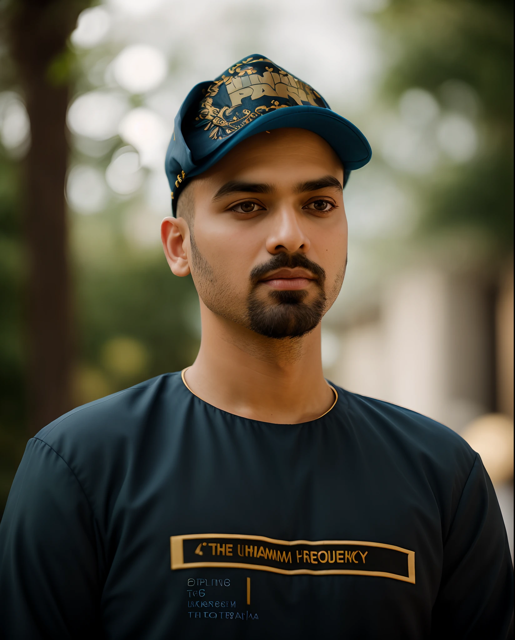 (portrait, high quality), detailed face, 8k, flickr, photo art, symmetrical composition, 1man, (photorealistic:1.0) (sharpening) (contrast) tall, stoic, stern::1, bearded, handsome man, wearing a long black ornate indian sherwani::3 suit, in a bright::2 opulent ballroom. Vivid yellow::2, amber, and blue bokeh::3 background. Full frame 85mm f/1.4 lens.