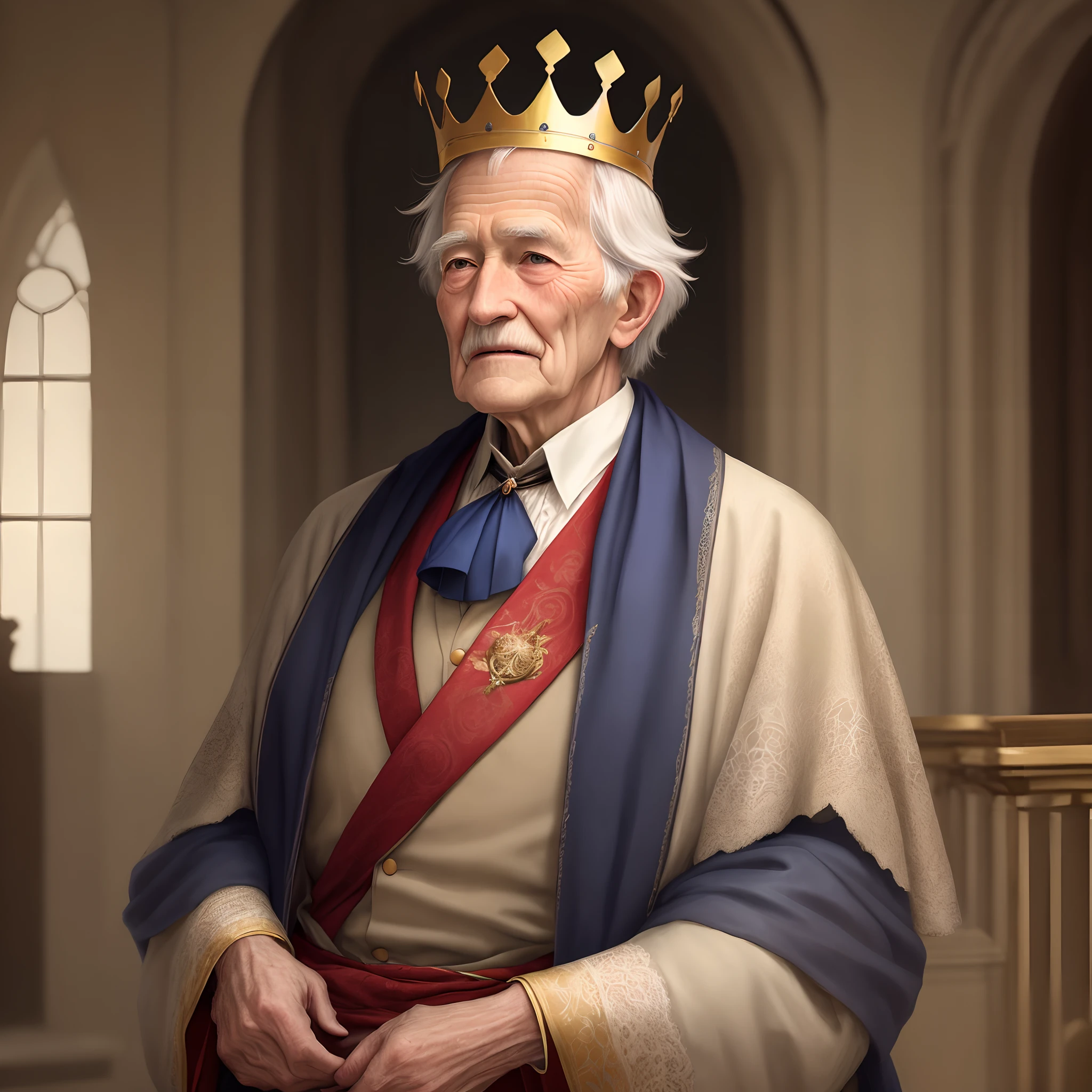 an old man with a king's clothes and a crown