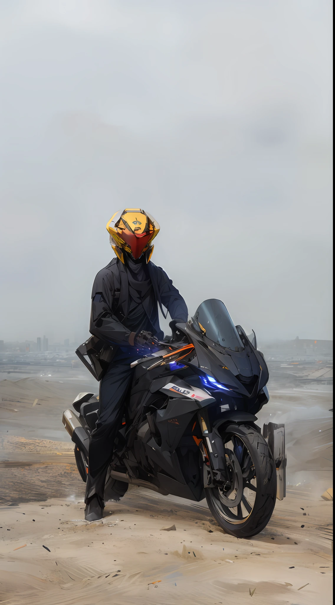 sky, cloud, holding_weapon, no_humans, glowing, , robot, building, glowing_eyes, mecha, science_fiction, city, realistic,mecha