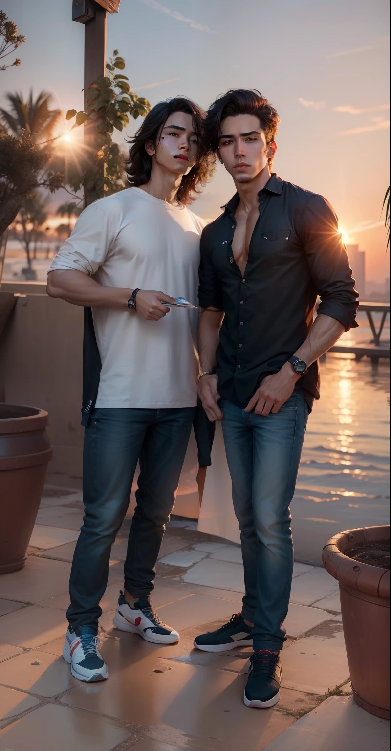 Change background to sunset , handsome boy , realistic face , 8k