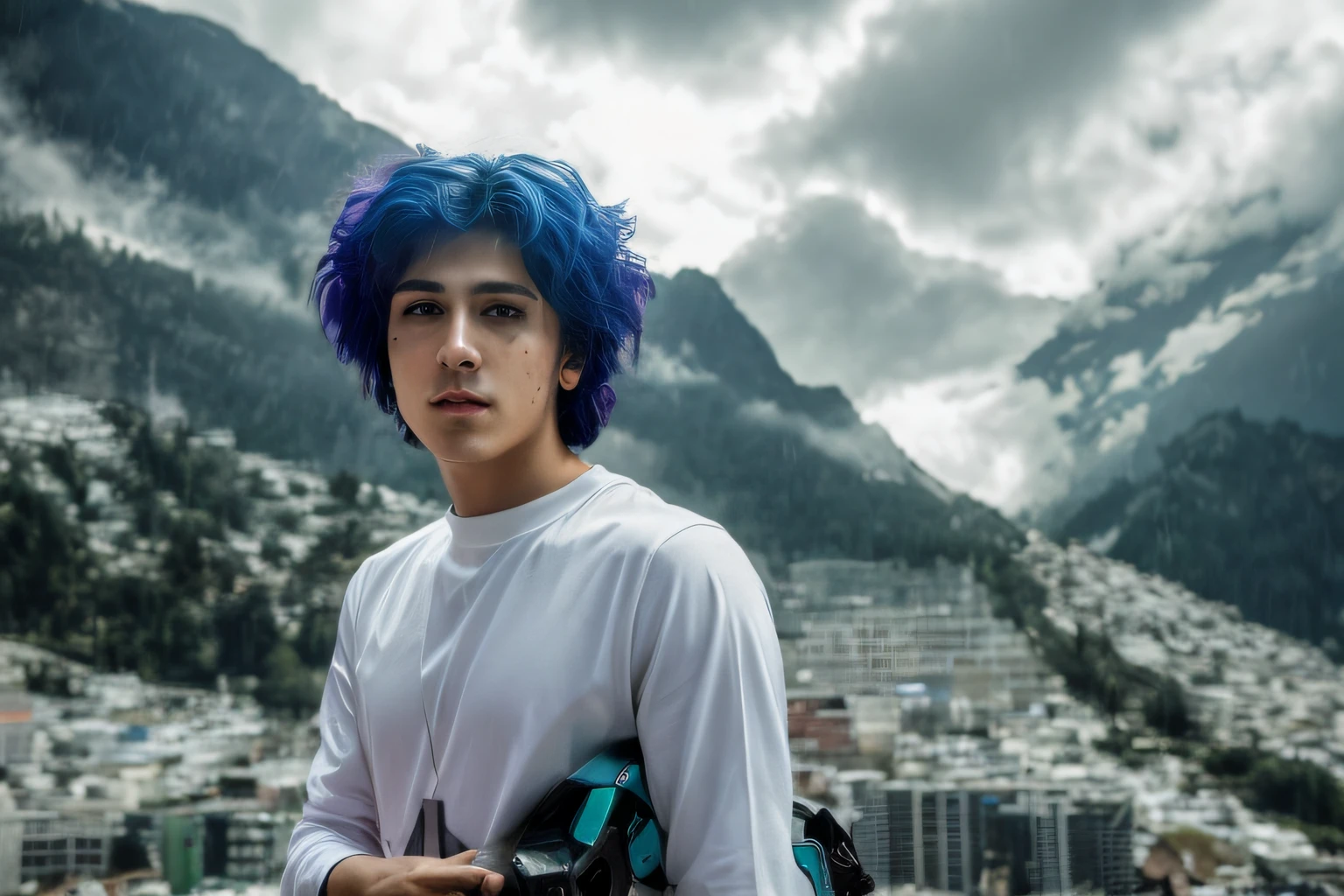 change background cyberpunk handsome boy , realistic face,8k,ultra realistic , match colour