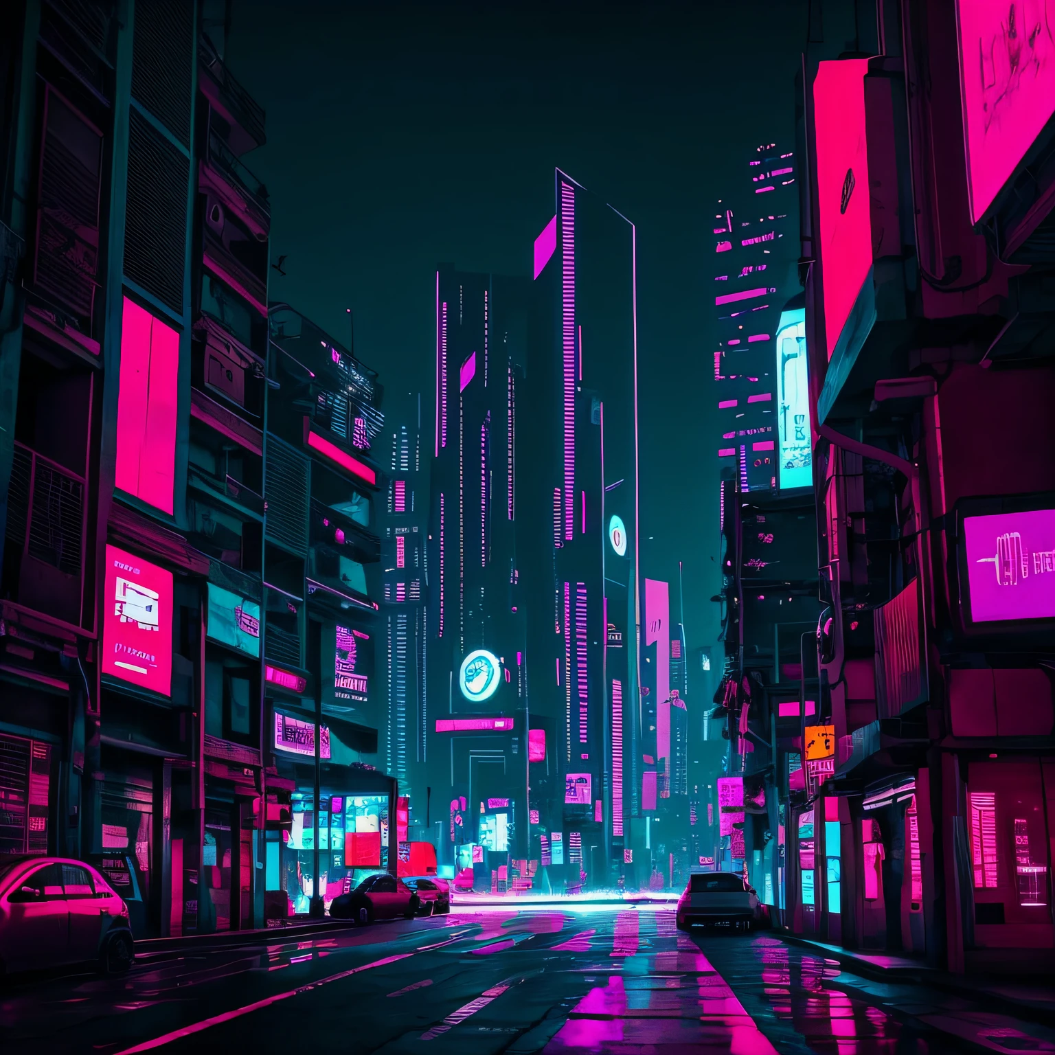 imagen estilo cyberpunk, con colores predominantes violeta, naranja y rosa