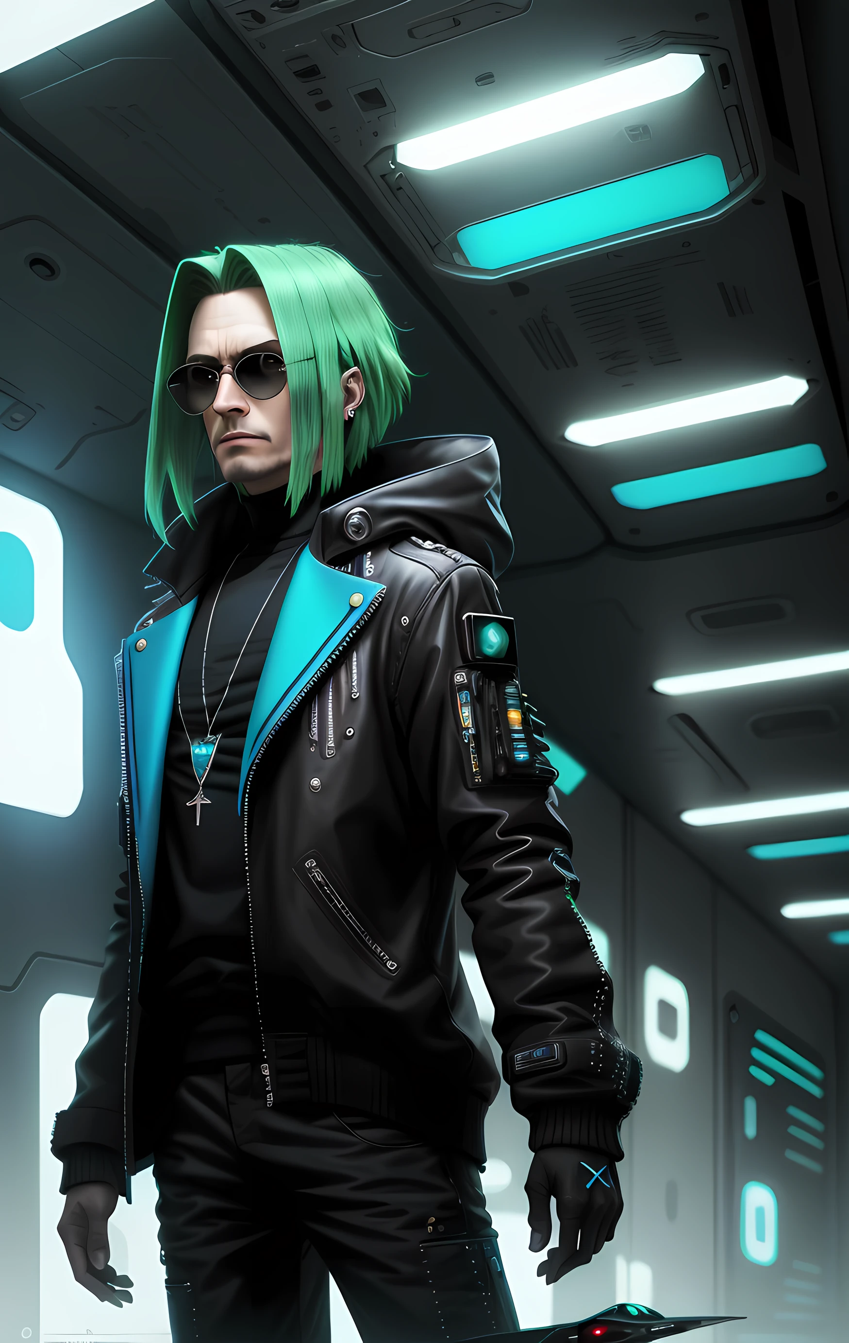 Um android futurista,  android estilo magico de ozzy, em uma nave futurista, estilo cyberpunk,  em formato de tigela, imagem surrealista,  cores vivas, altamente detalhado,  pequenos detalhes de circuitos insanos, em um ambiente futurista.