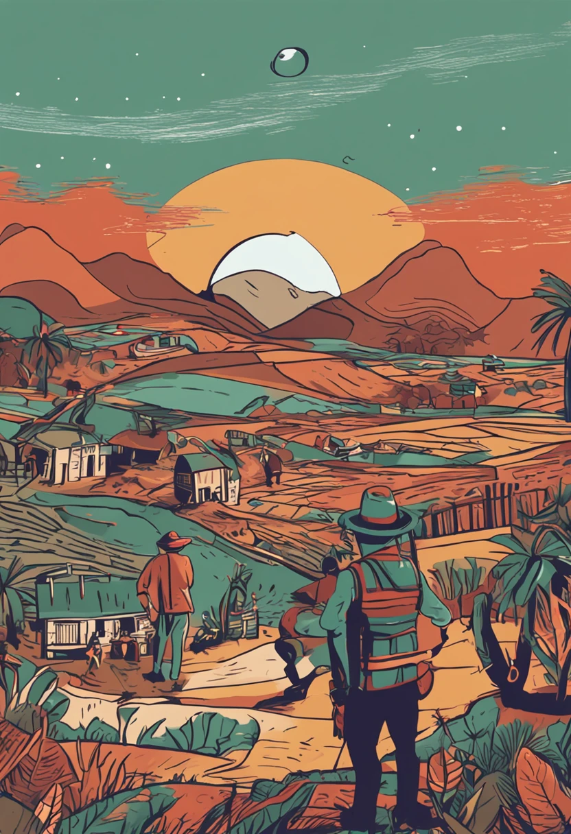/imagine prompt: Uma imagem de capa para um canal do YouTube com o logotipo "NOTAS DO TEMPO", with emphasis on songs in the style bandinha and gaúcha. The scene should depict a countryside setting in southern Brazil, with a group of musicians dressed in typical gaucho costumes, tocando seus instrumentos ao redor de uma fogueira, with a starry sky and a full moon in the background, transmitindo uma atmosfera acolhedora e festiva. 插圖, pintura digital, --ar 16:9 --v 5