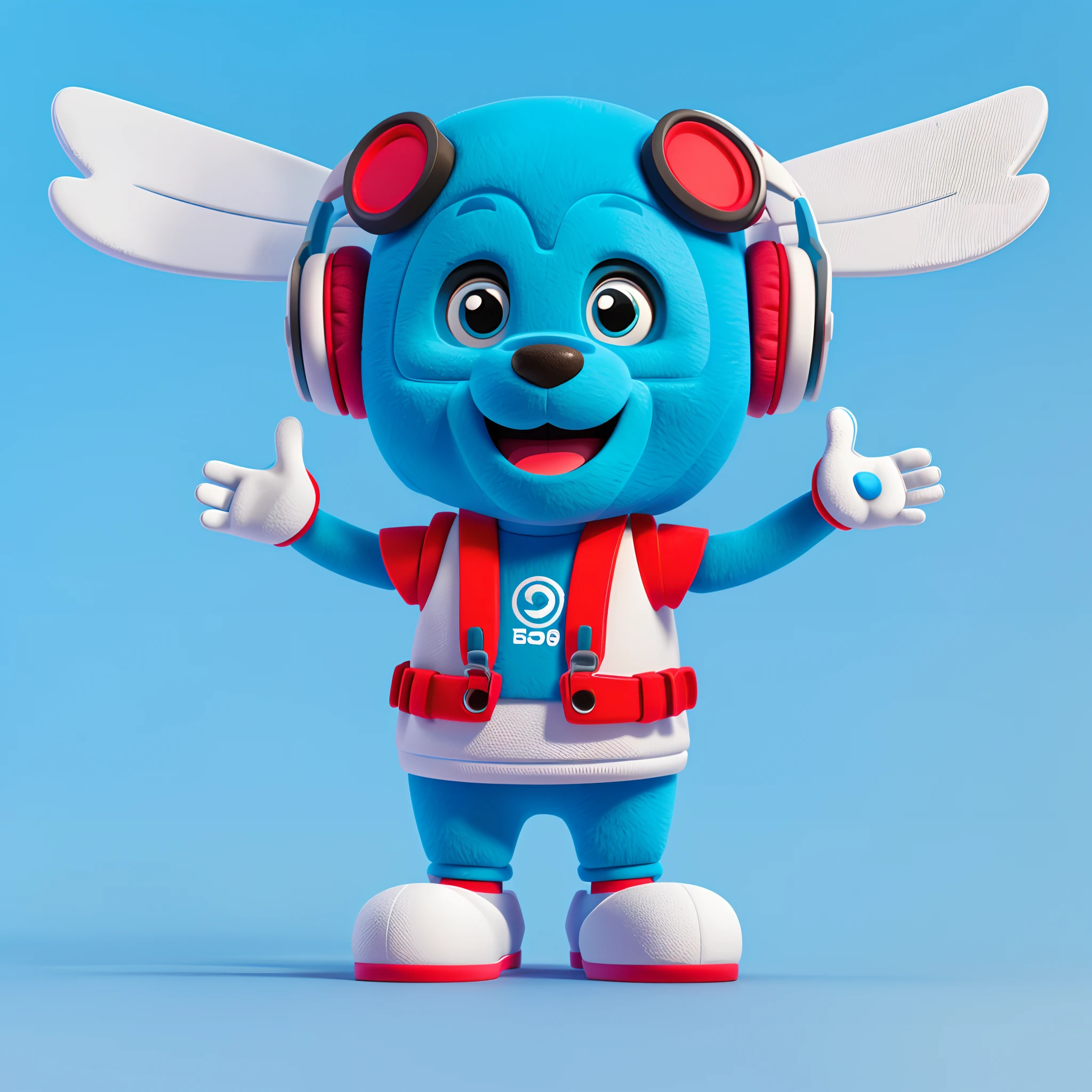 cartoon character of a dog with headphones and a backpack, toonix character, 3d model of a japanese mascot, cute cartoon character, cute 3 d render, 3d character, 3 d character, mascot illustration, animation character, 3 d character render, 3 d render character art 8 k, cartoon character, bluey, promotional render, 3d  robot, merged character