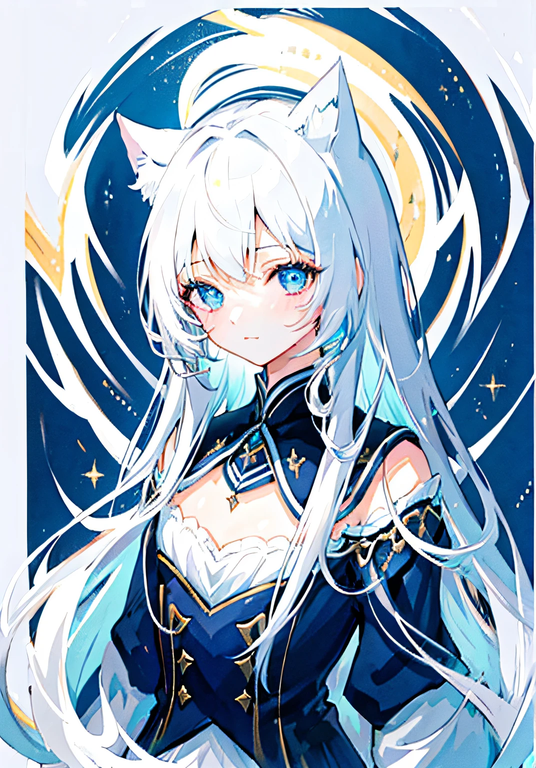 ​masterpiece、top-quality、ultra-detailliert、illustratio、White background、cat ear、arms at sides