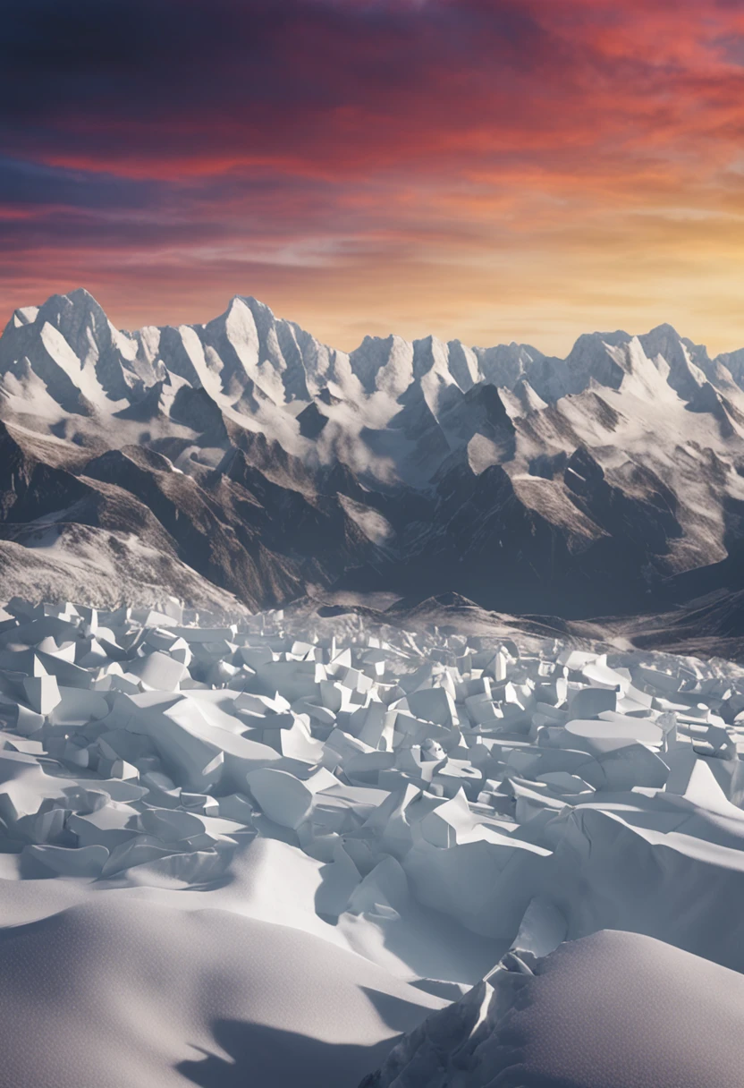 Scenic backdrop of snow mountains with "MORT" overlayed across the image in glass, blocky letters