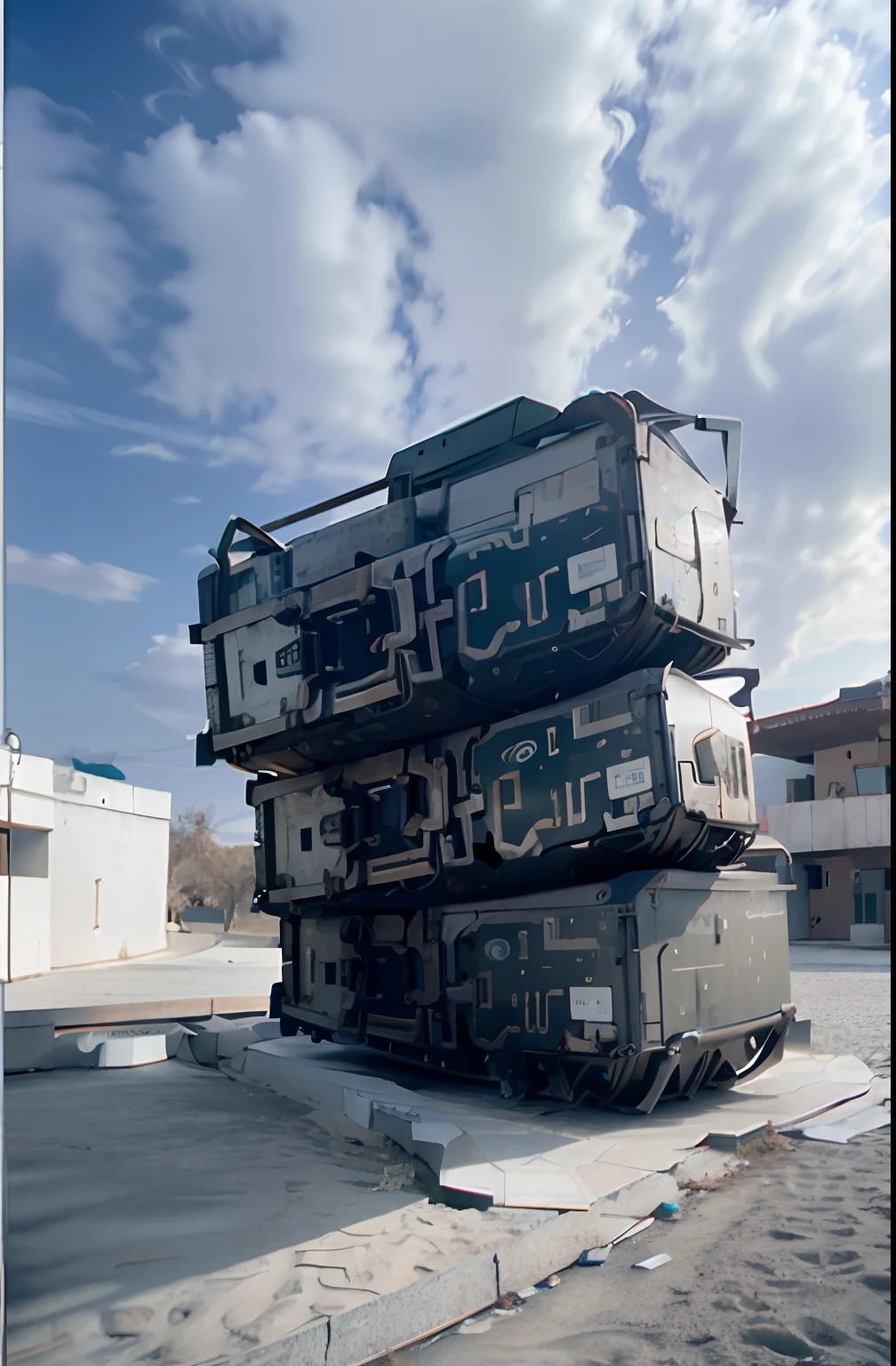 Top image quality，On the desert，Waste appliances are piling up，Perspective is normal，Low-angle long-distance shooting