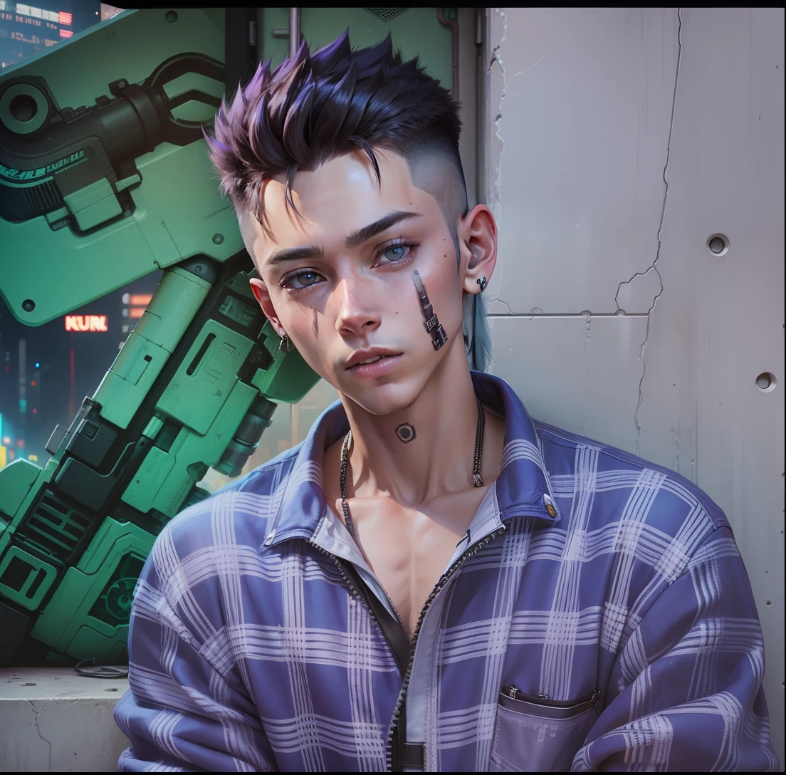 change background cyberpunk handsome boy realistic face, 8k ultra realistic