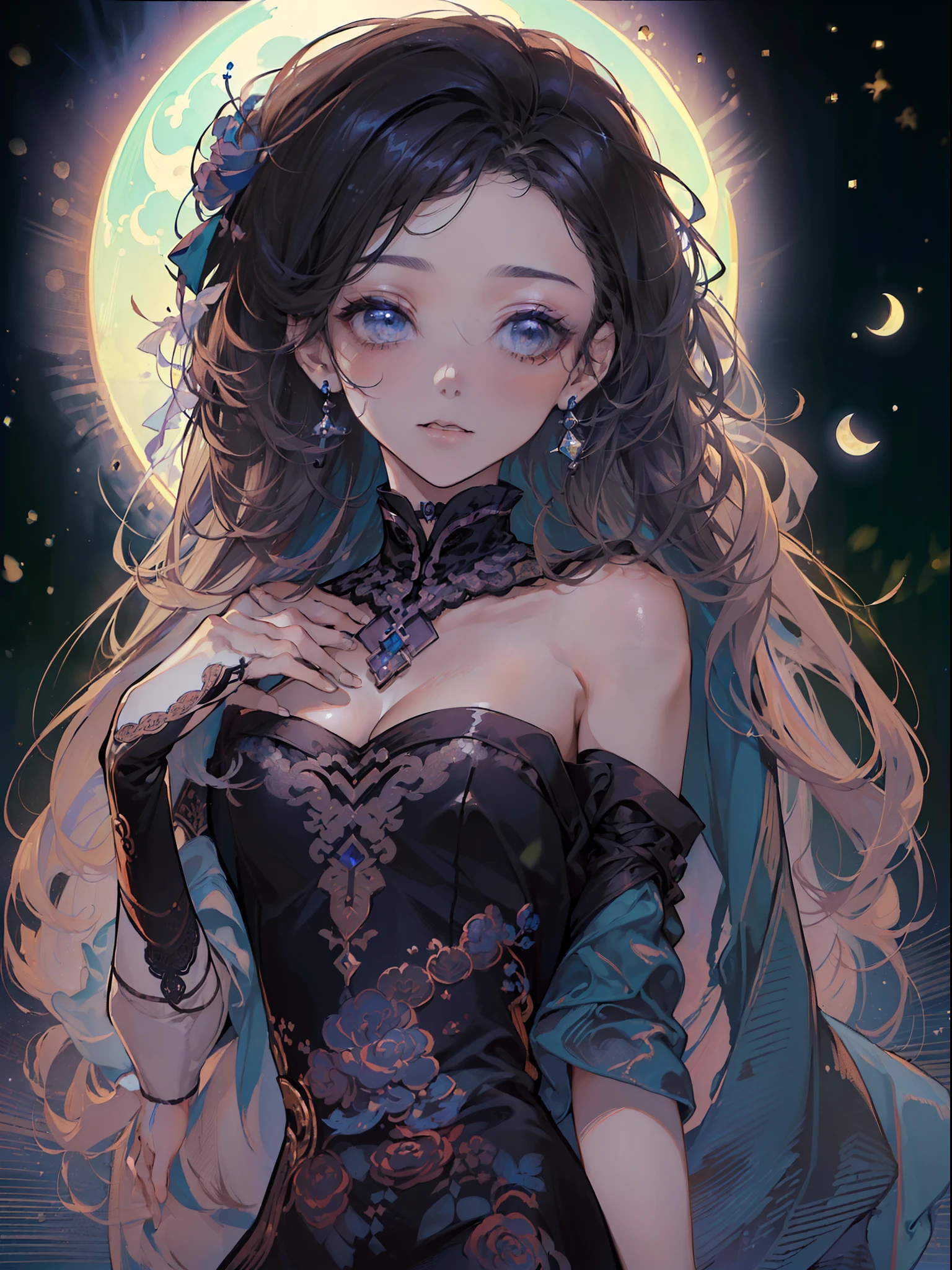 (((1 chica, cabello rojo rizado, ojos dorados, vestida de novia.))) (((1 hombre, cabello negro, ojos celestes, vestido de traje negro.))) (((kissing under the moonlight.)))